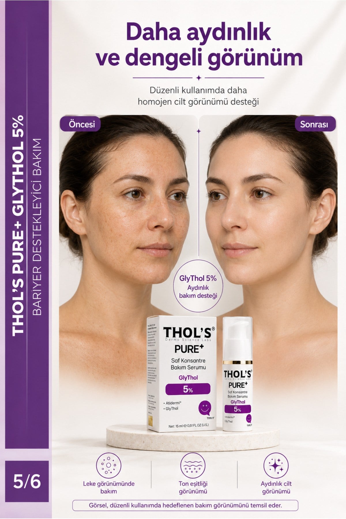 TB74 PURE+ %5 GlyThol Cilt Tonu Eşitleyici ve Siyah Nokta Karşıtı Konsantre Saf Peeling Serum - 15 ML