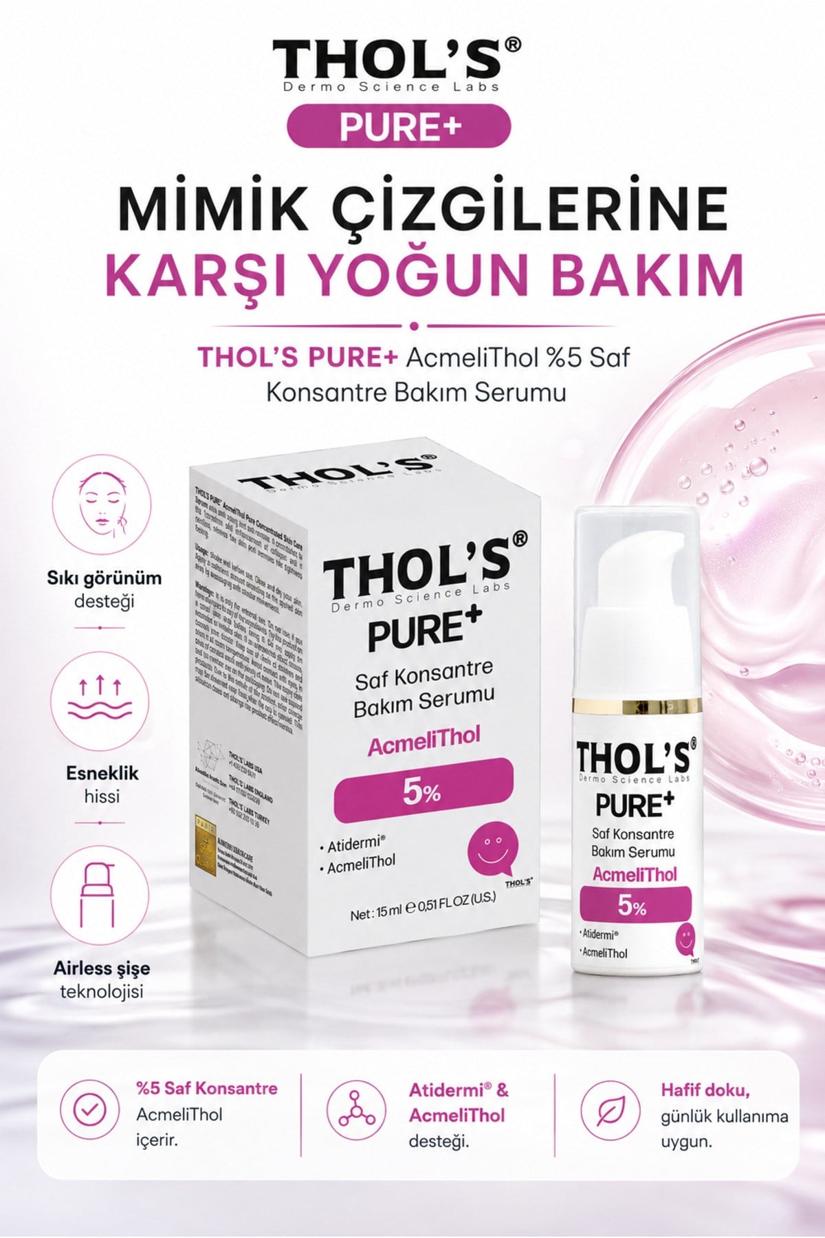 TB76 PURE+ Acmelithol Dolgu Etkili Kırışıklık ve Kolajen Destekli Saf Bakım Serumu - 15 ML