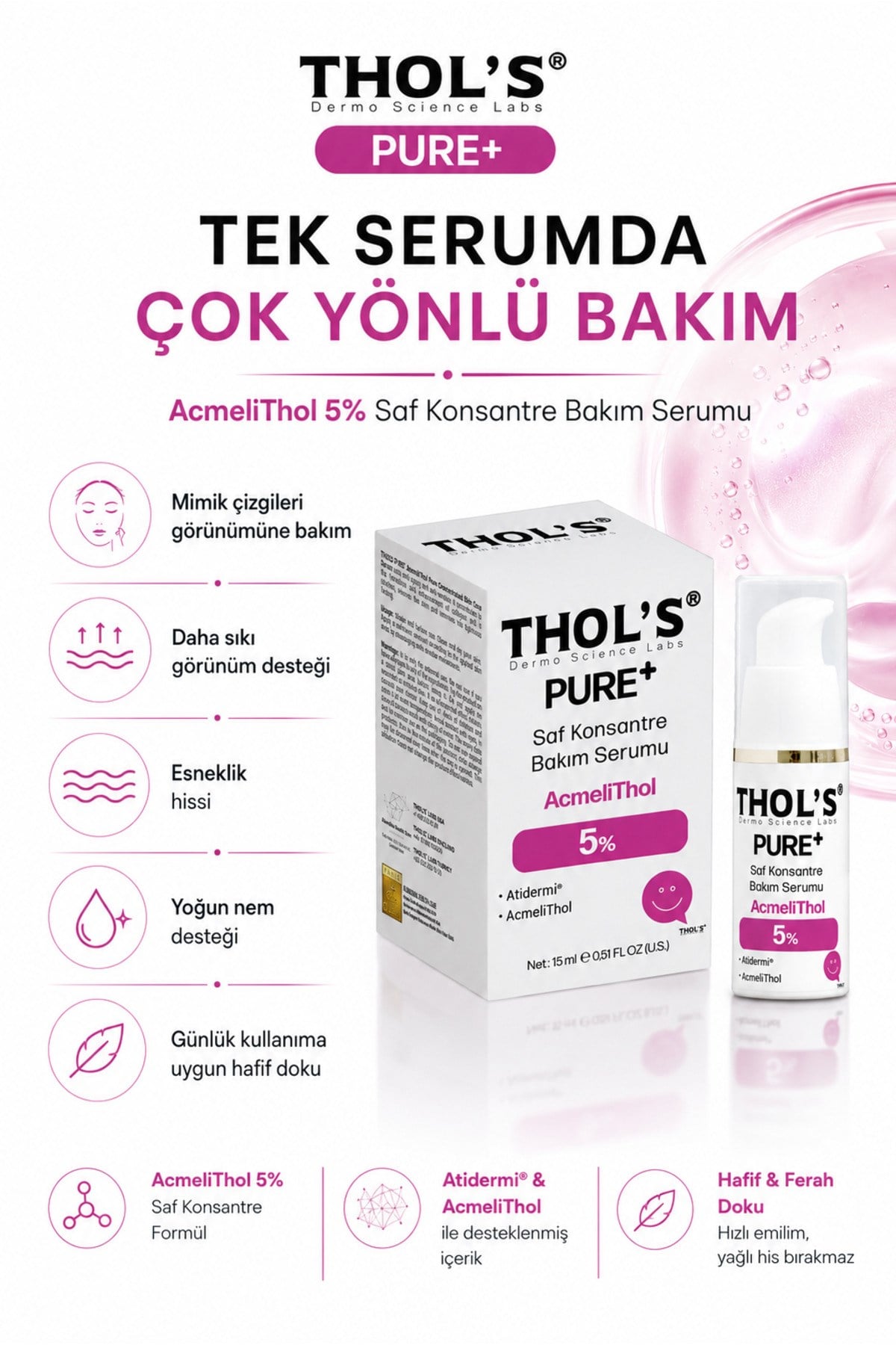 TB76 PURE+ Acmelithol Dolgu Etkili Kırışıklık ve Kolajen Destekli Saf Bakım Serumu - 15 ML