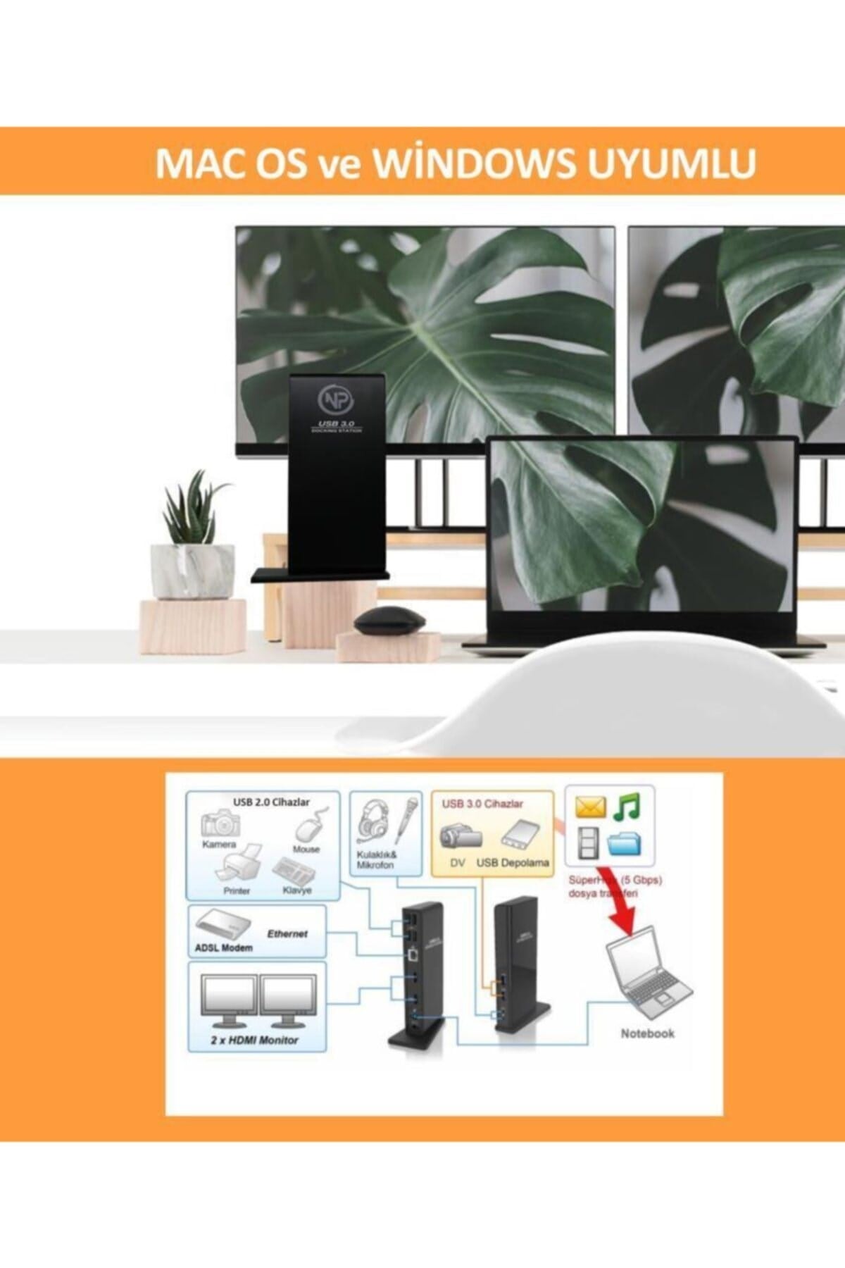 Tcd-102 Macos/windows 4k 60hz 2xhdmı 4xusb2.0 2xusb3.1 1xtypeb 2x3,5mm Gigabit Docking Station