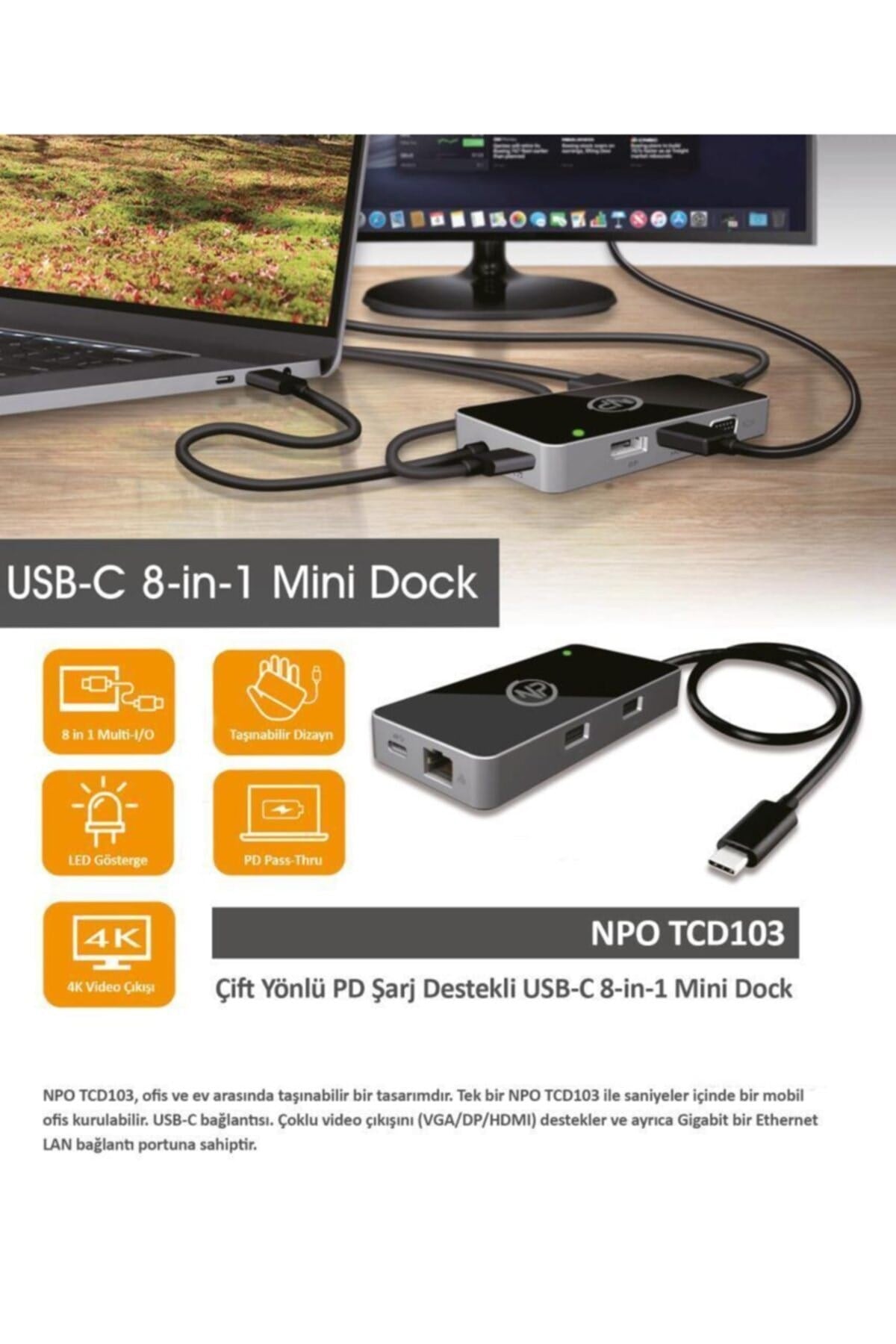 Tcd-103 Macos/windows 4k 60hz 2xhdmı 2xusb3.1 Gen1 Type-a 2x3,5mm Gigabit Docking Station