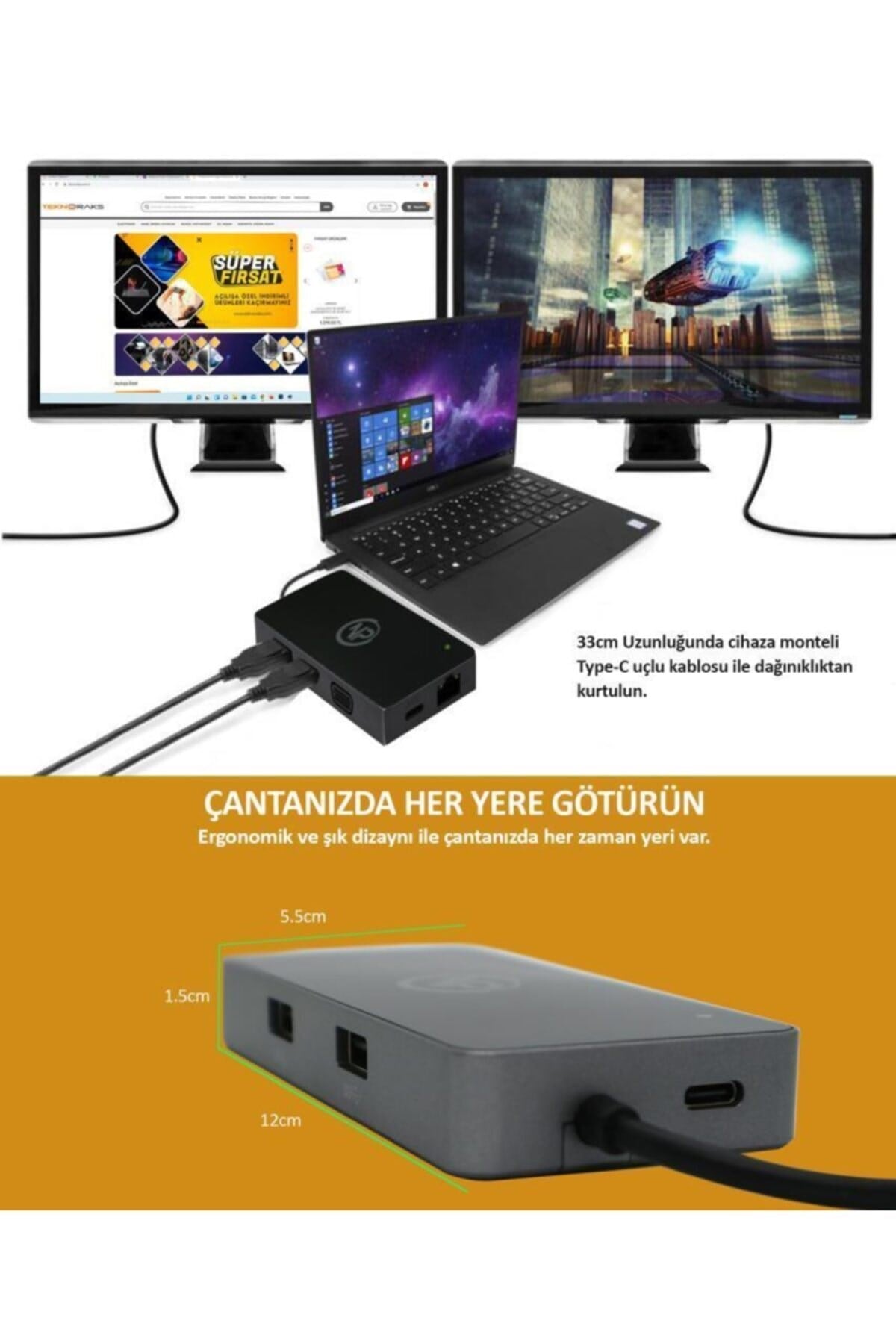 Tcd-103 Macos/windows 4k 60hz 2xhdmı 2xusb3.1 Gen1 Type-a 2x3,5mm Gigabit Docking Station