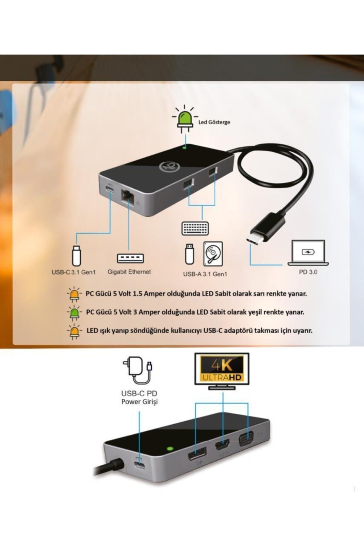 Tcd-103 Macos/windows 4k 60hz 2xhdmı 2xusb3.1 Gen1 Type-a 2x3,5mm Gigabit Docking Station