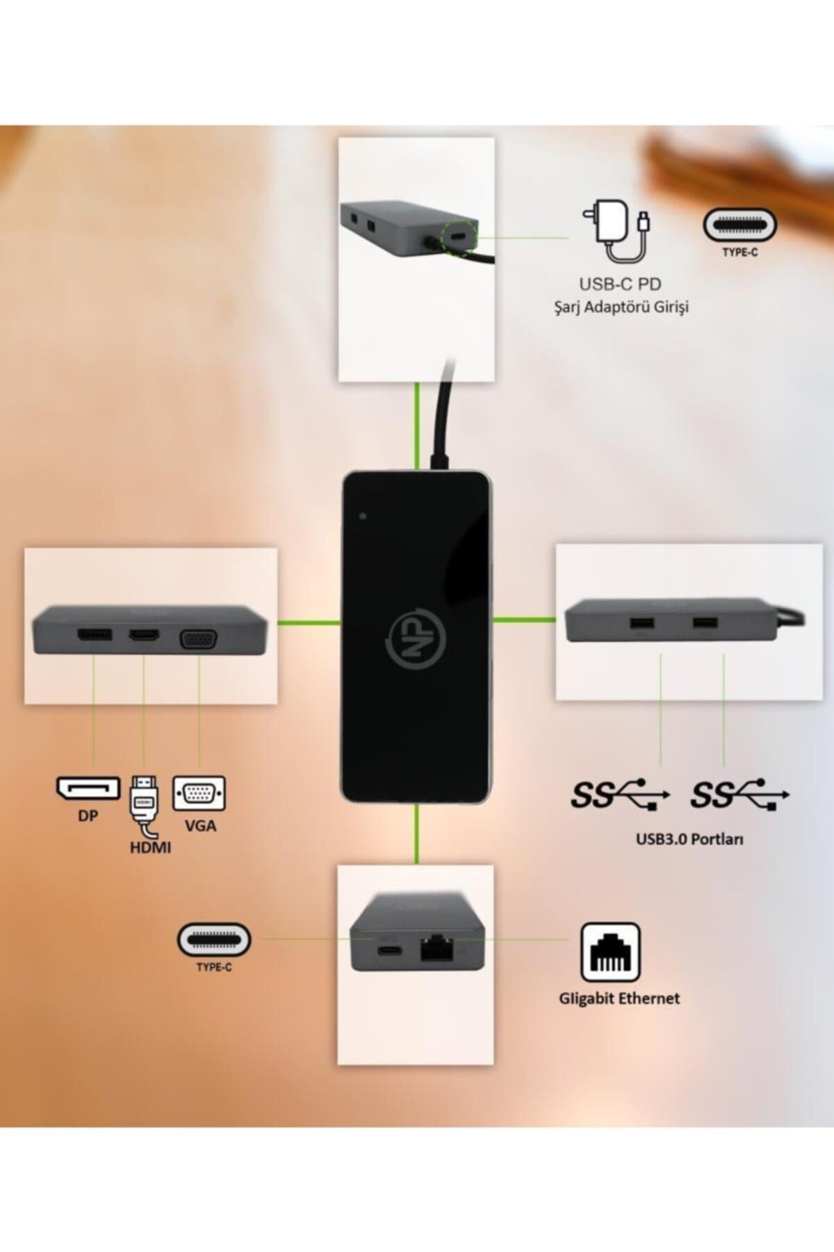 Tcd-103 Macos/windows 4k 60hz 2xhdmı 2xusb3.1 Gen1 Type-a 2x3,5mm Gigabit Docking Station