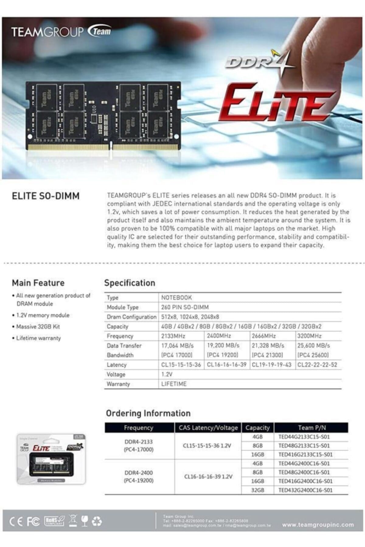 Team Elıte Sodımm 16gb Ddr4 3200 Mhz Ram