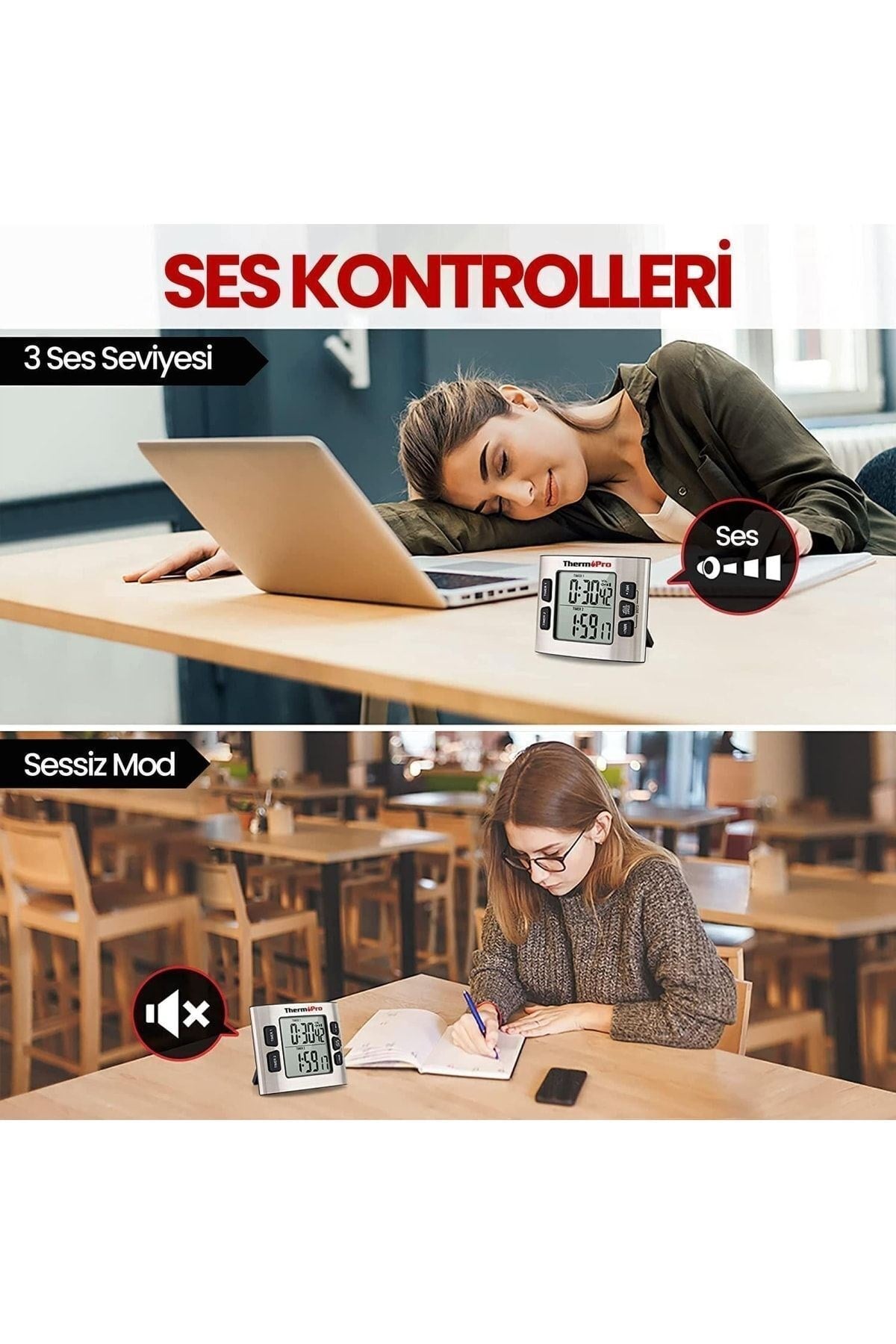 Thermopro Tm02 Mutfak, Spor, Ders Için Alarmlı, Işıklı, Çift Geri Sayımlı Kronometre Ve Dijital