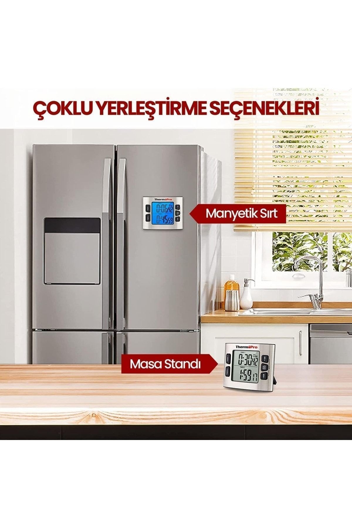 Thermopro Tm02 Mutfak, Spor, Ders Için Alarmlı, Işıklı, Çift Geri Sayımlı Kronometre Ve Dijital