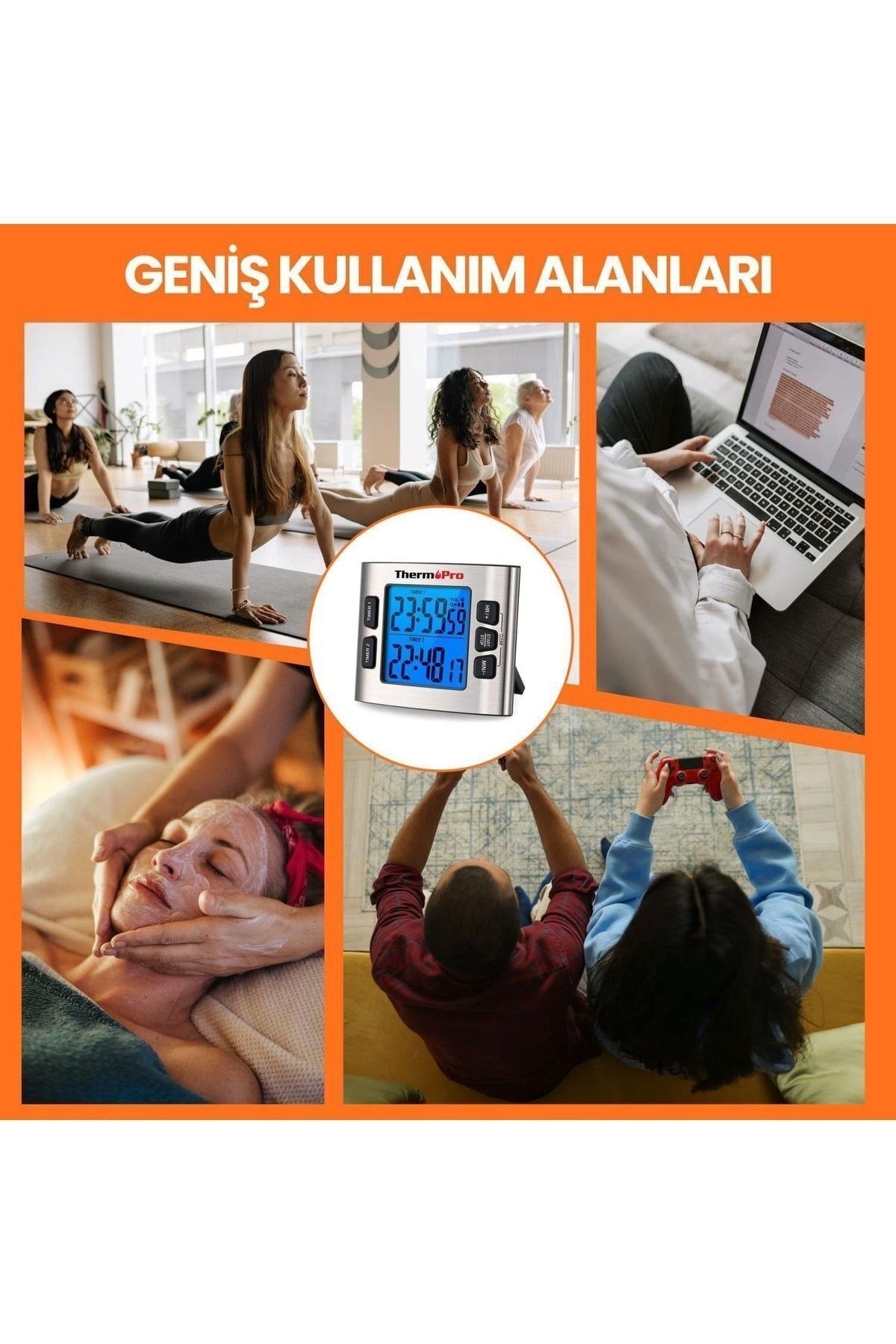 Thermopro Tm02 Mutfak, Spor, Ders Için Alarmlı, Işıklı, Çift Geri Sayımlı Kronometre Ve Dijital