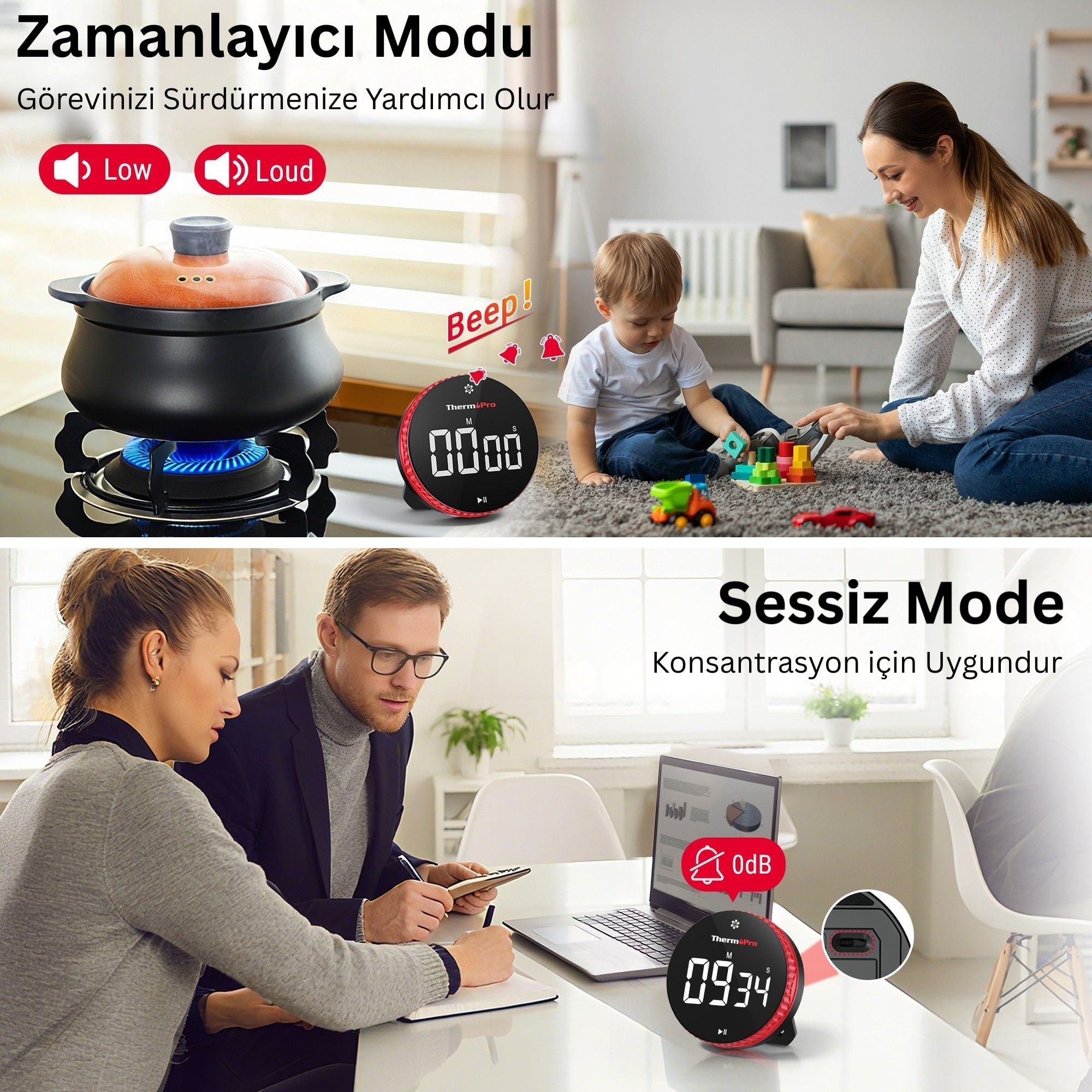 Thermopro TM04 Akıllı Dijital Mıknatıslı Ledli Alarmlı 100dk Profesyonel Kronometre Zamanlayıcı