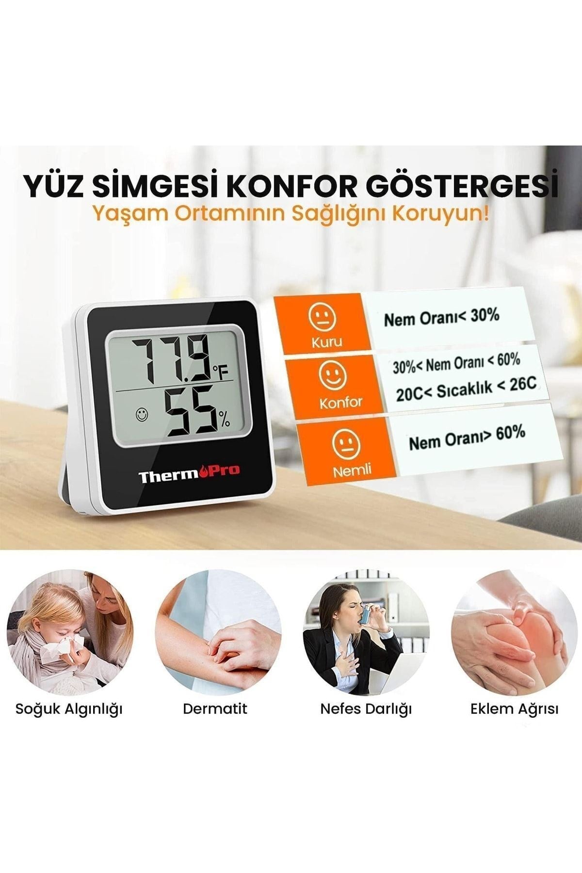 Thermopro Tp157 Iç Mekan (sera, Dolap, Bebek Odası) Hassas Sıcaklık Ve Nem Ölçer Mini Termometre