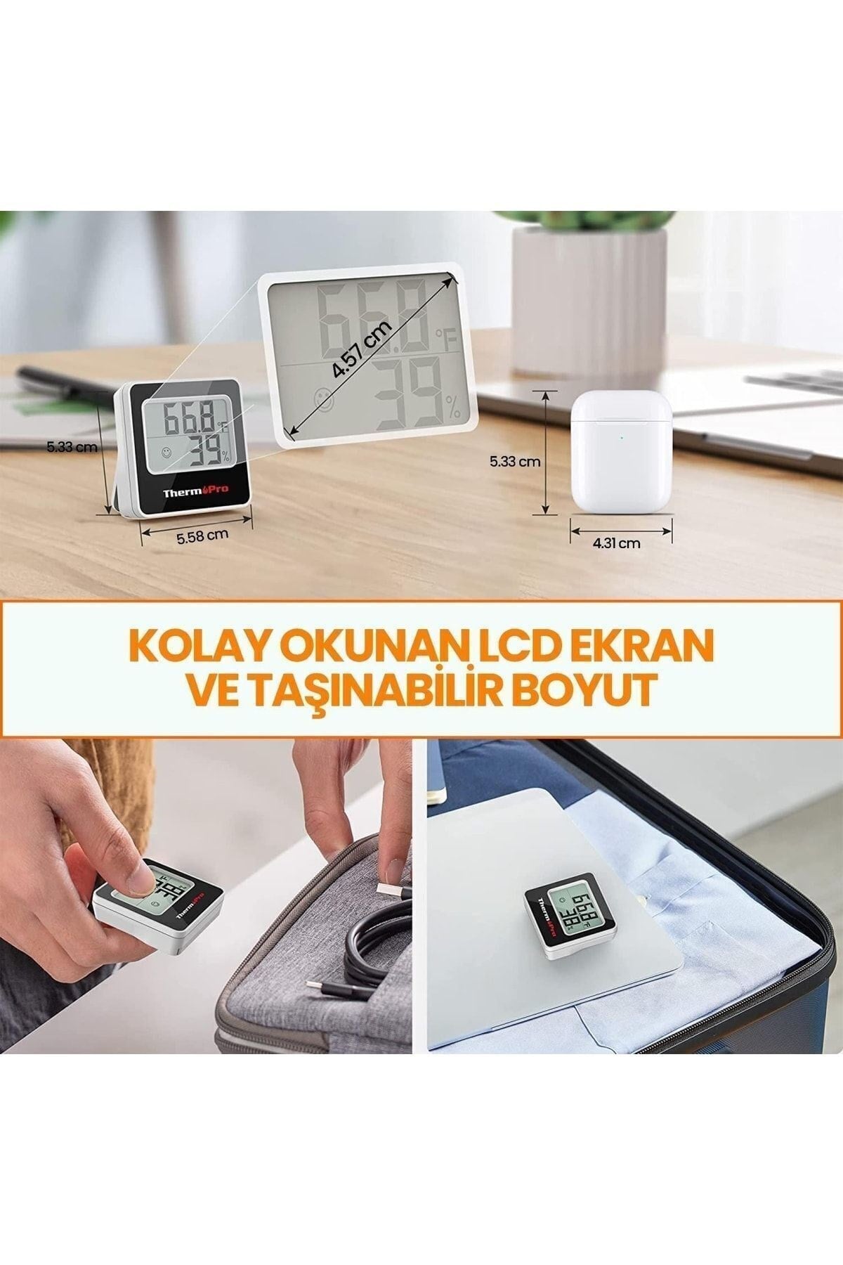Thermopro Tp157 Iç Mekan (sera, Dolap, Bebek Odası) Hassas Sıcaklık Ve Nem Ölçer Mini Termometre