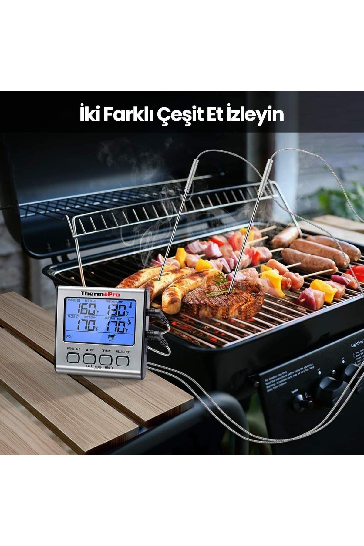 Thermopro Tp17 Alarmlı, Aydınlatmalı, Çift Çelik Problu Ve Profesyonel Gıda Pişirme Termometresi