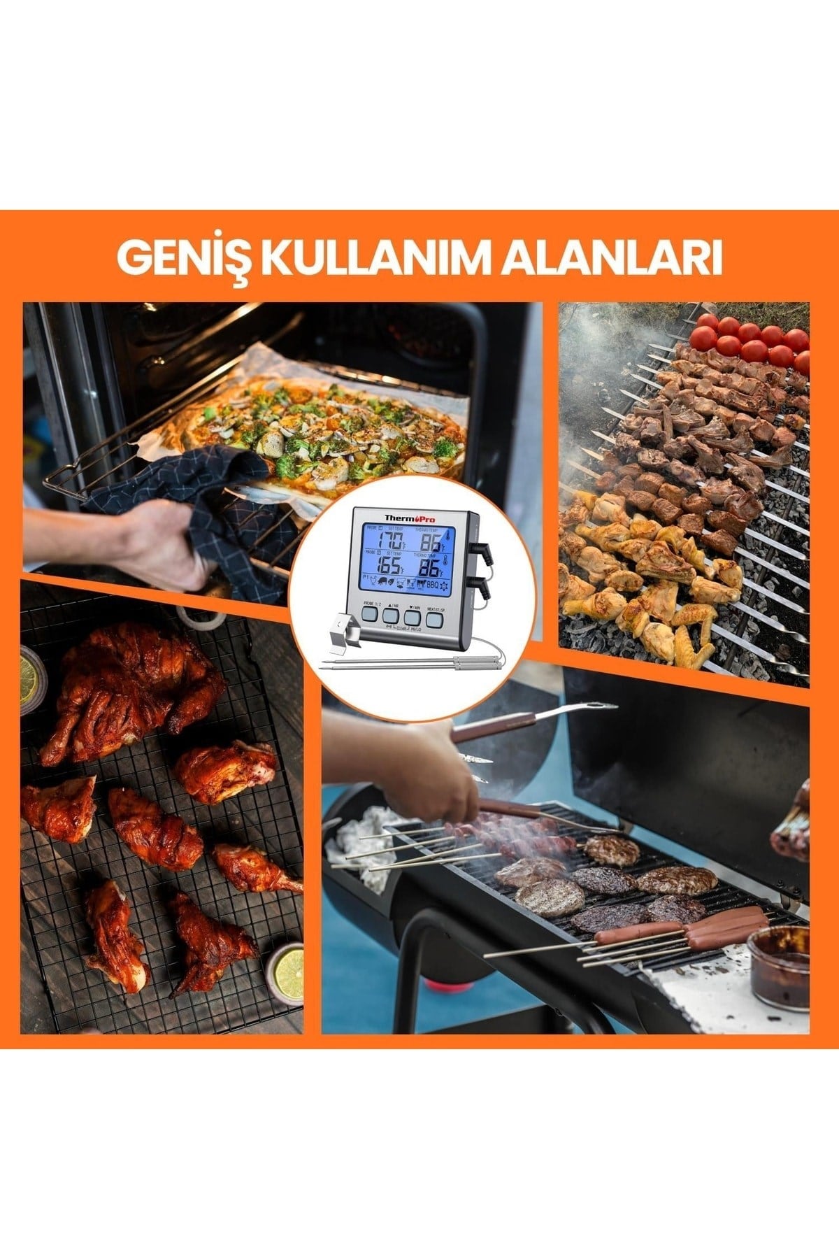 Thermopro Tp17 Alarmlı, Aydınlatmalı, Çift Çelik Problu Ve Profesyonel Gıda Pişirme Termometresi