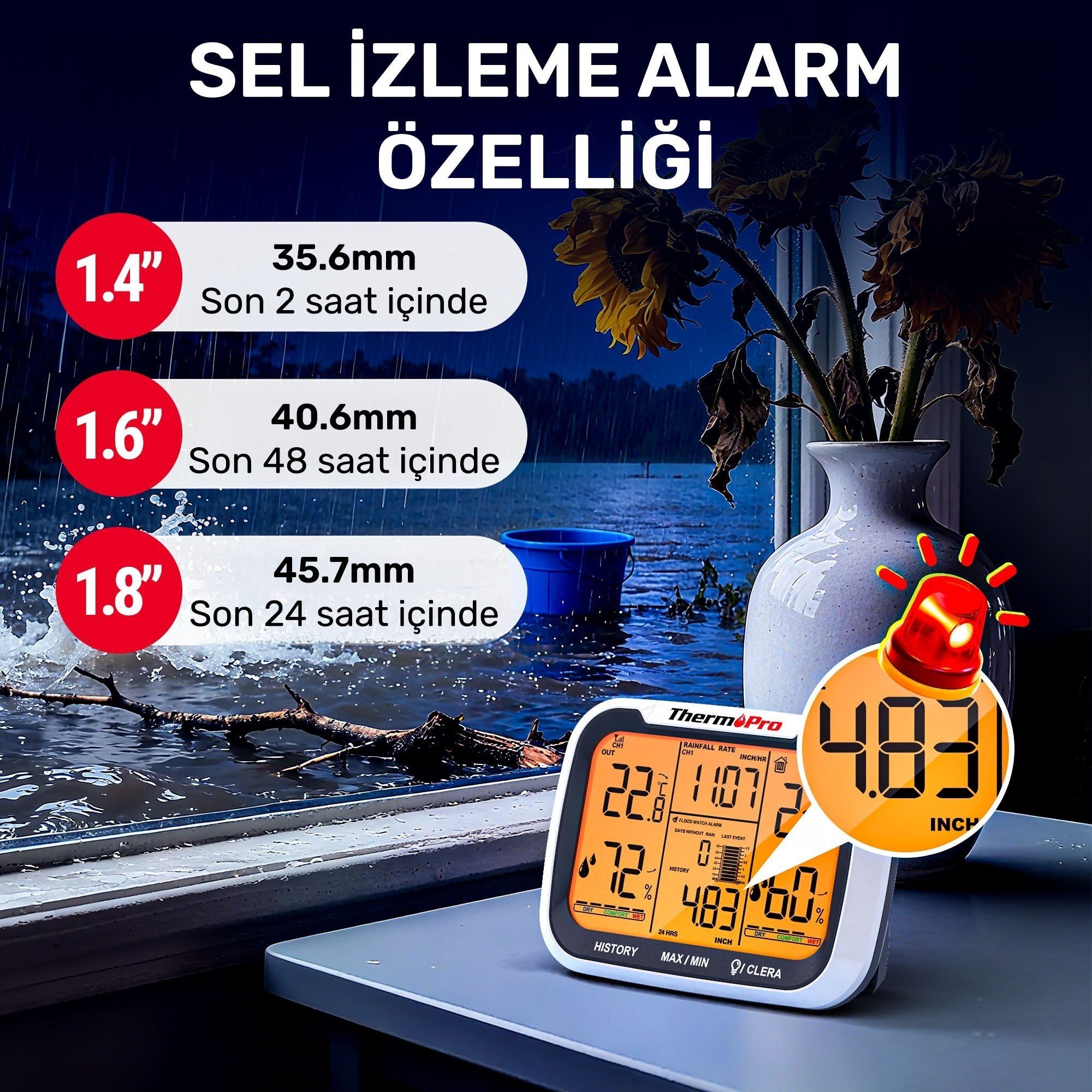 ThermoPro TP270 Termometre İç/Dış Mekan Profesyonel Dijital Sıcaklık ve Nem Ölçer