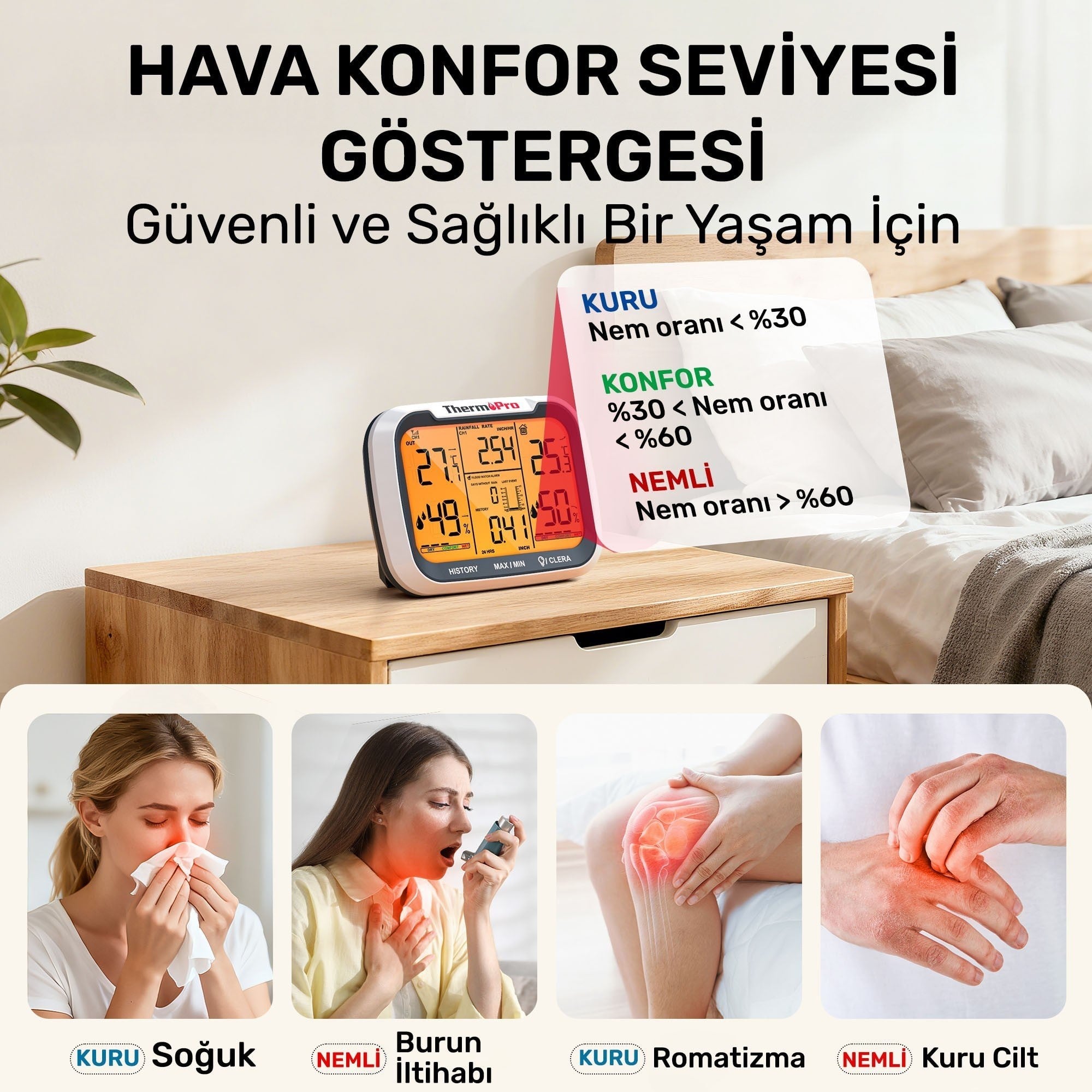 ThermoPro TP270 Termometre İç/Dış Mekan Profesyonel Dijital Sıcaklık ve Nem Ölçer