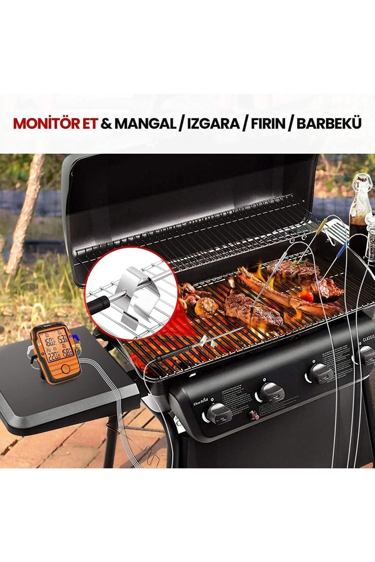 Thermopro Tp27c Alarmlı, Işıklı, Kablosuz 150m Menzilli Ve 4 Problu Profesyonel Frın Termometres