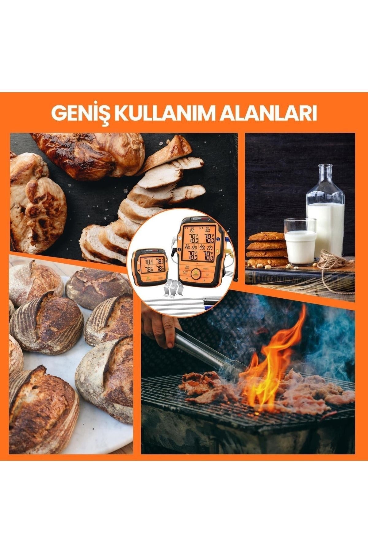 Thermopro Tp27c Alarmlı, Işıklı, Kablosuz 150m Menzilli Ve 4 Problu Profesyonel Frın Termometres