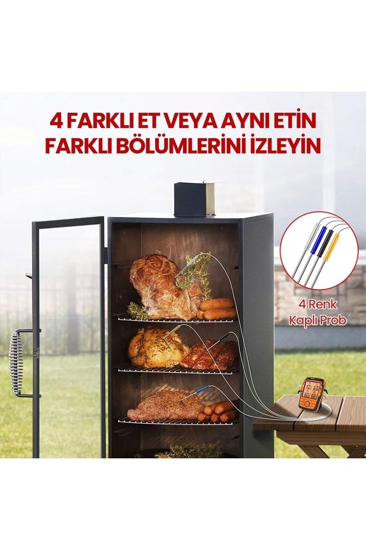 Thermopro Tp27c Alarmlı, Işıklı, Kablosuz 150m Menzilli Ve 4 Problu Profesyonel Frın Termometres