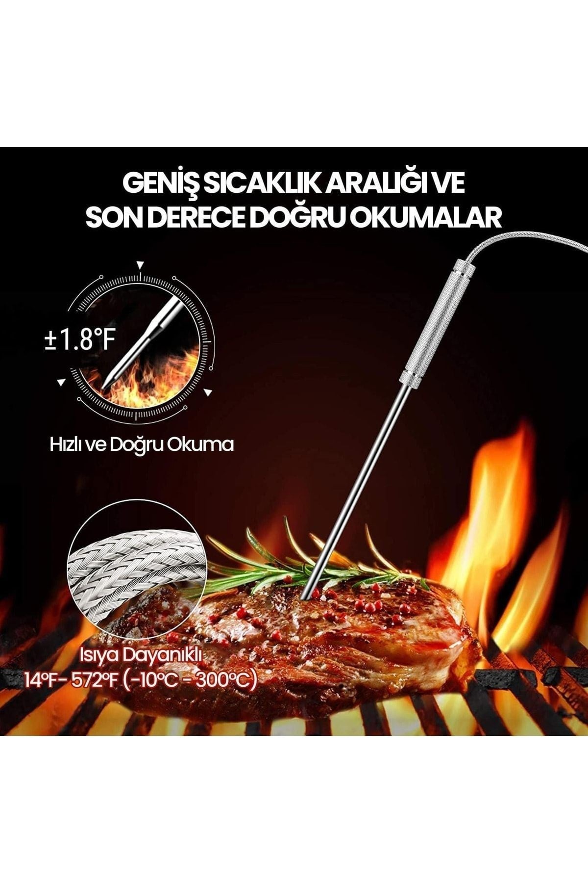 Thermopro Tp27c Alarmlı, Işıklı, Kablosuz 150m Menzilli Ve 4 Problu Profesyonel Frın Termometres