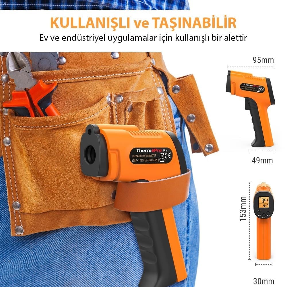 ThermoPro TP30 Endüstriyel Kızılötesi Katı-Sıvı Sıcaklık Ölçer