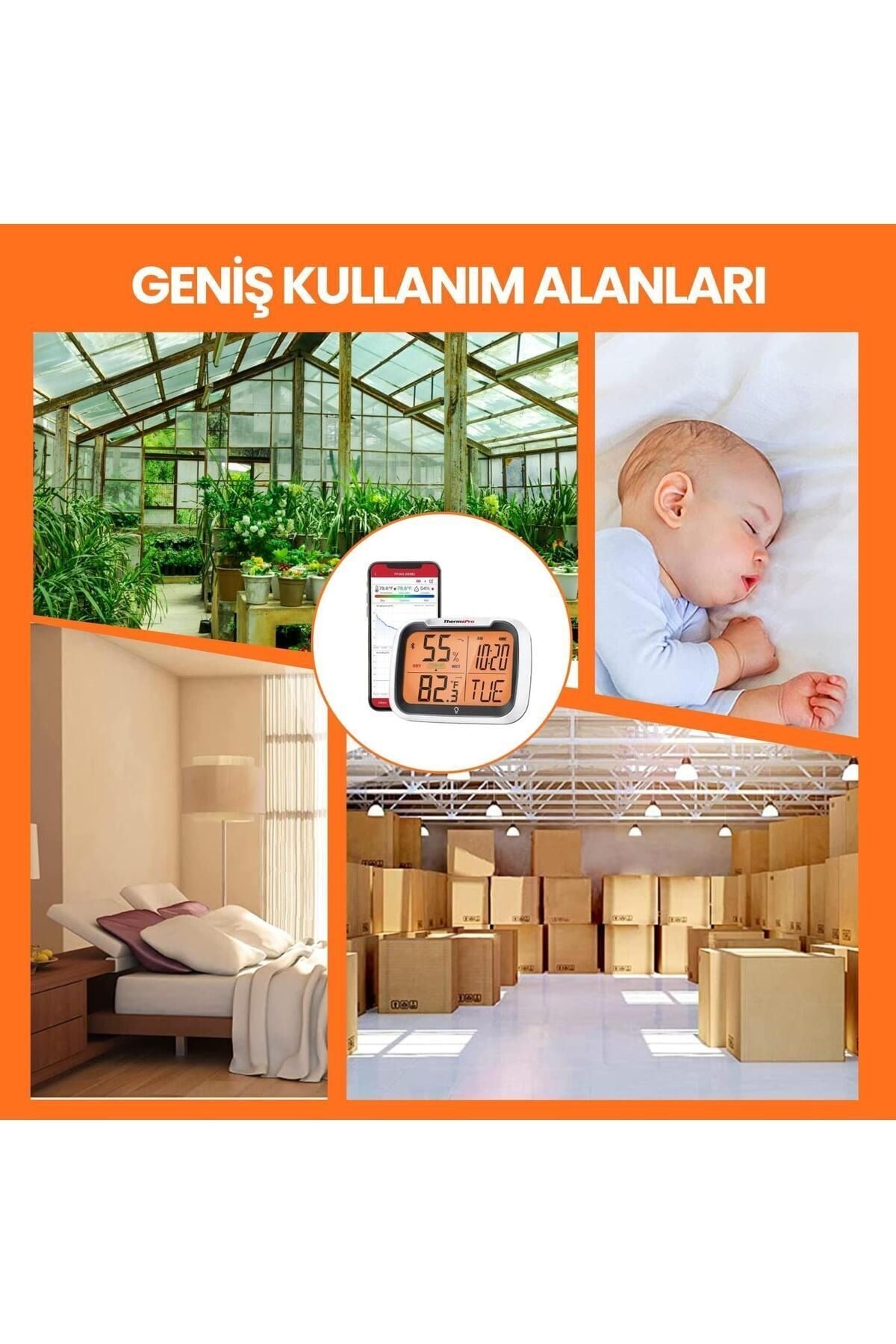 Thermopro Tp393 Appli Saatli Limit Aşım Uyarılı Iç Mekan Sıcaklık Ve Nem Ölçer Termometre