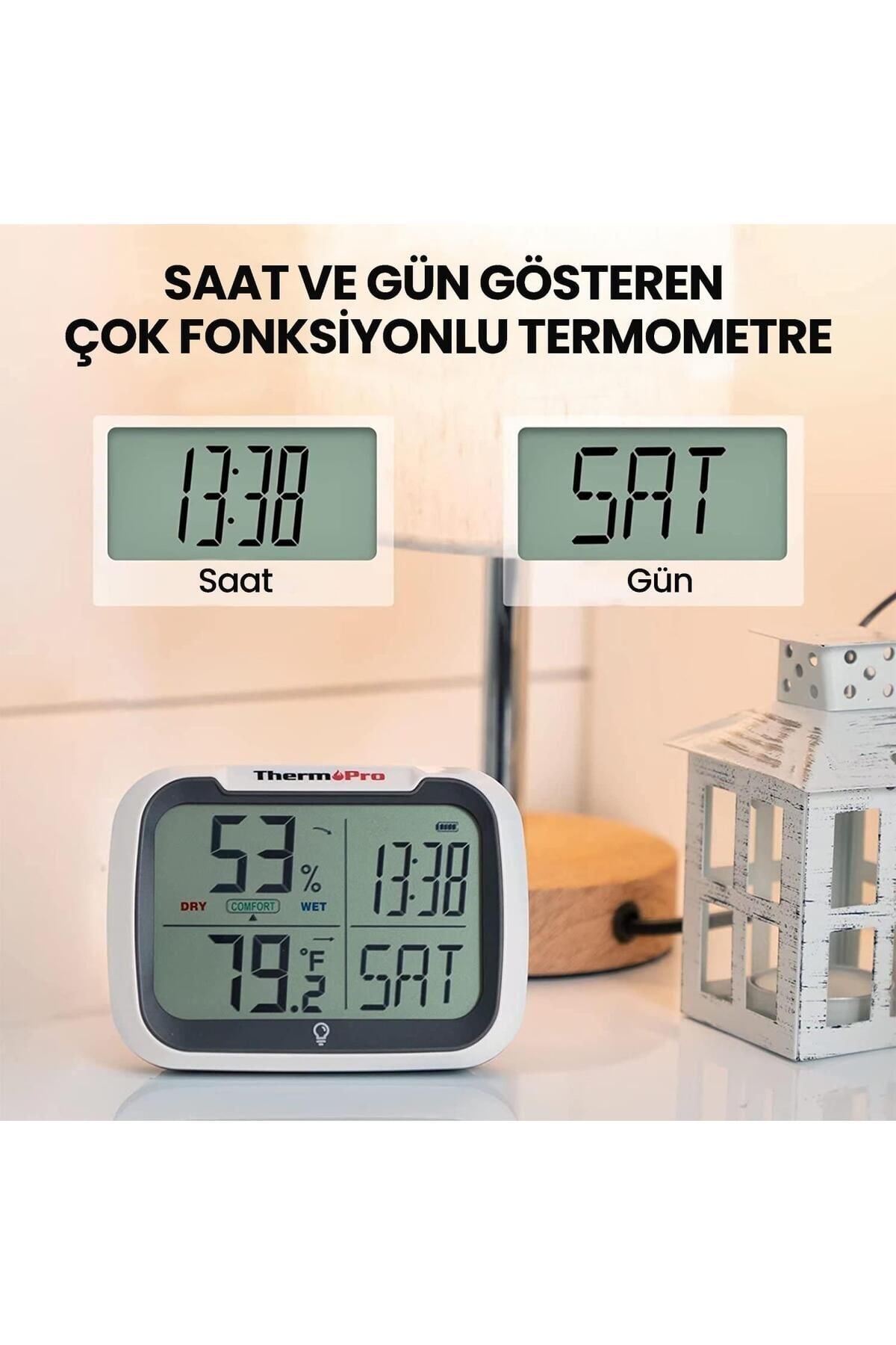 Thermopro Tp393 Appli Saatli Limit Aşım Uyarılı Iç Mekan Sıcaklık Ve Nem Ölçer Termometre