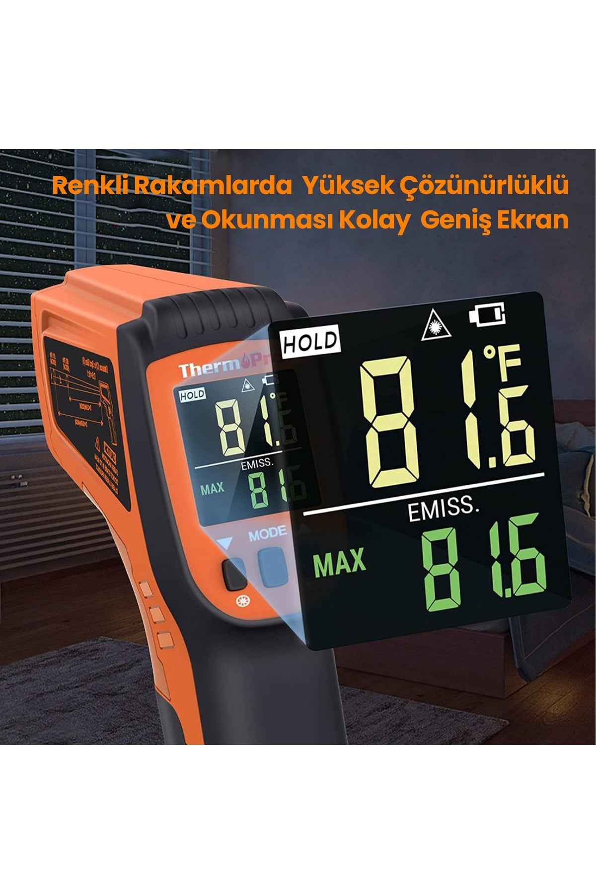 Thermopro Tp450 -50c/+550c Antişok Dual Lazer Endüstriyel Kızılötesi Temassız Termometre