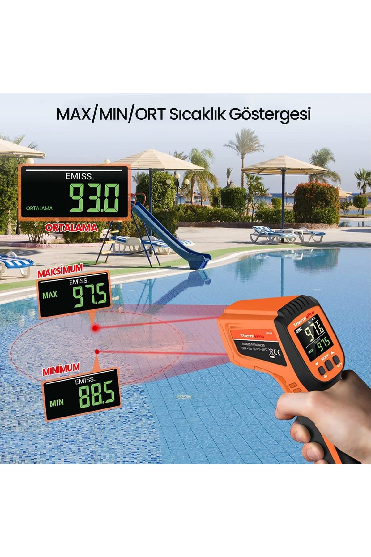 Thermopro Tp450 -50c/+550c Antişok Dual Lazer Endüstriyel Kızılötesi Temassız Termometre