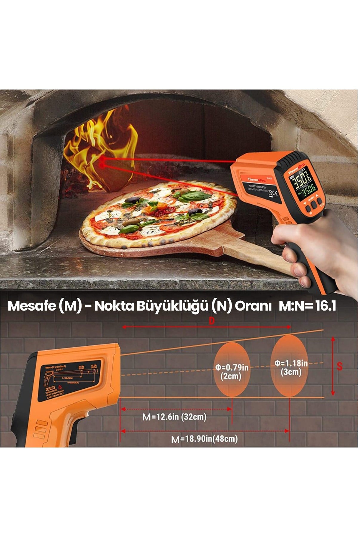 Thermopro Tp450 -50c/+550c Antişok Dual Lazer Endüstriyel Kızılötesi Temassız Termometre