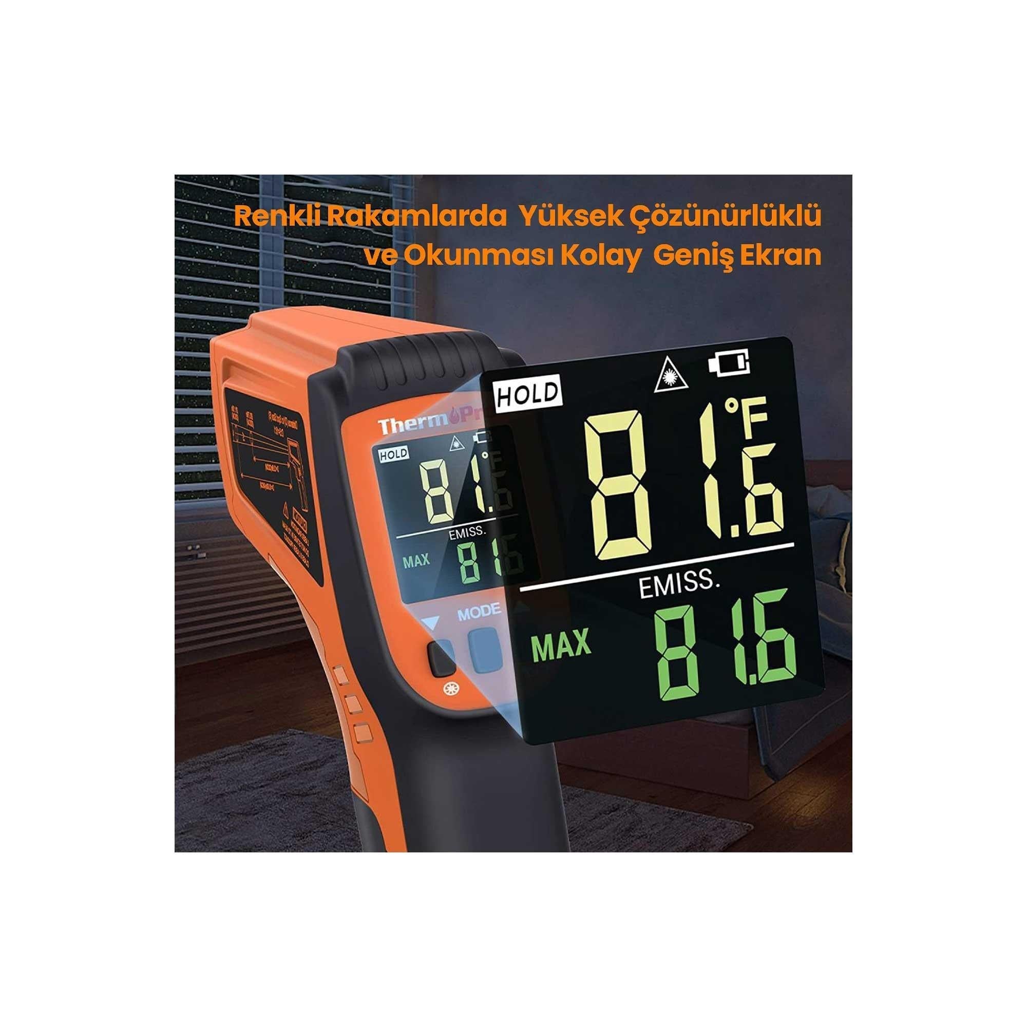 ThermoPro TP450 -50C/+550C Antişok Dual Lazer Endüstriyel Kızılötesi Temassız Termometre