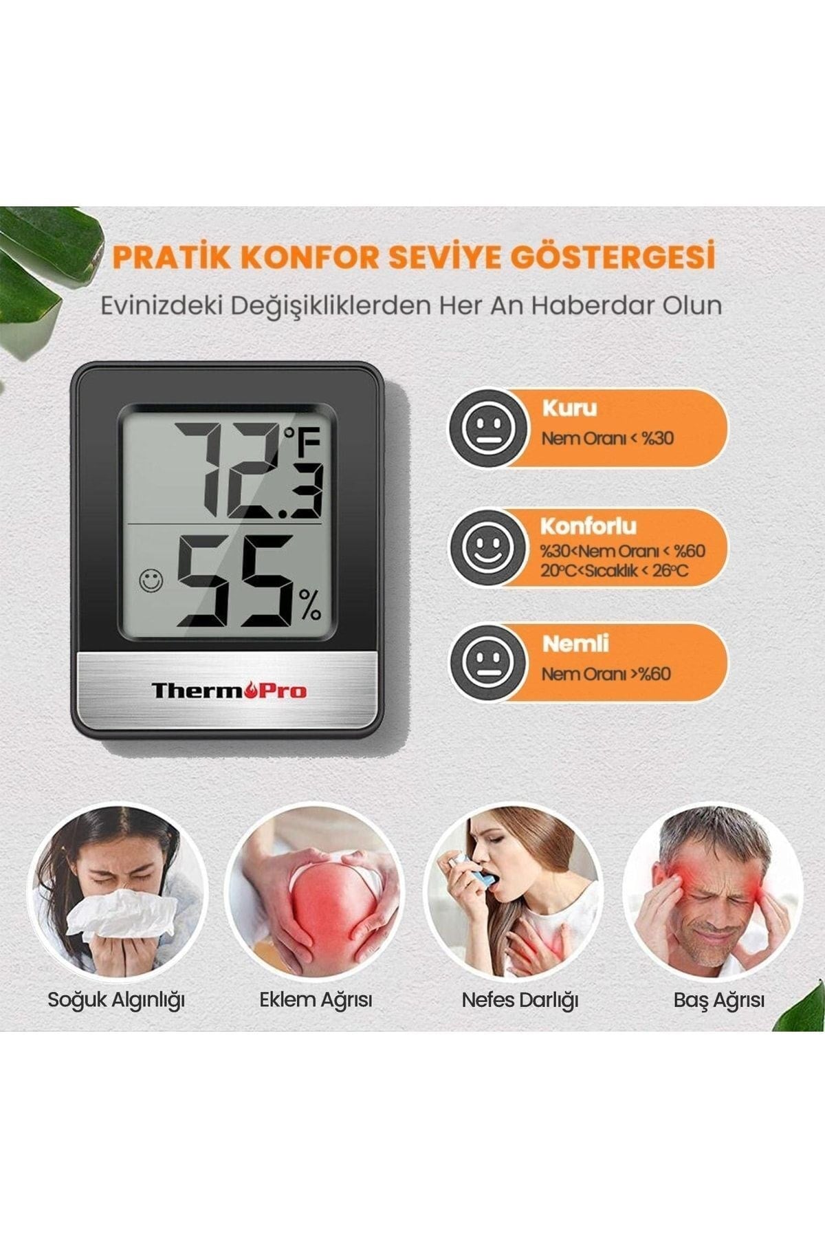 Thermopro Tp49b Mini Iç Mekan Dijital Sıcaklık Ve Nem Ölçer Termometre