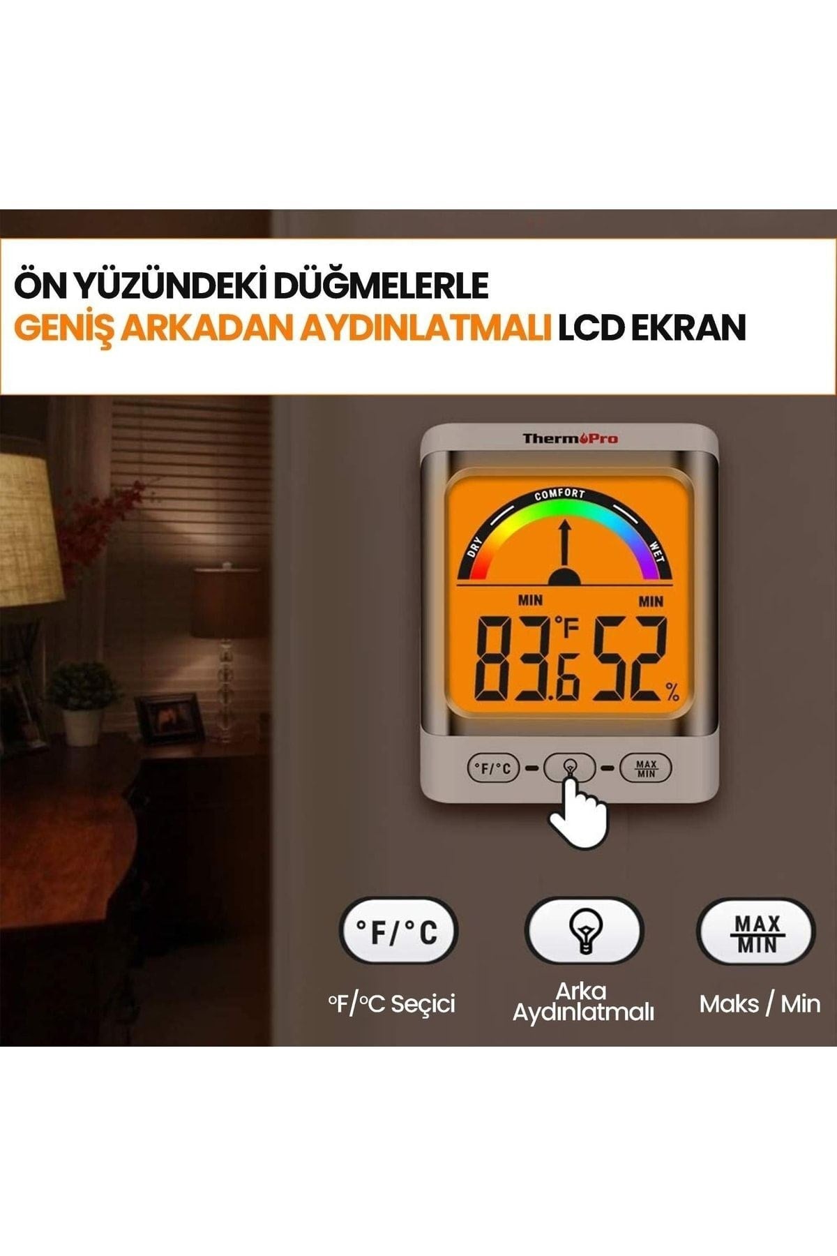 Thermopro Tp52 Konfor Göstergesi Kadranlı Iç Mekan Dijital Sıcaklık Ve Nem Ölçer Termometre