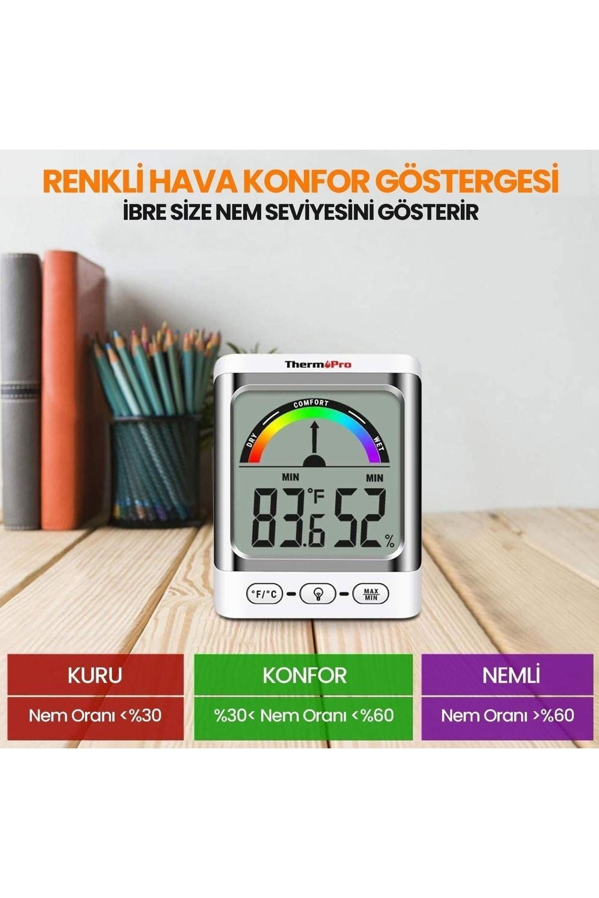 Thermopro Tp52 Konfor Göstergesi Kadranlı Iç Mekan Dijital Sıcaklık Ve Nem Ölçer Termometre
