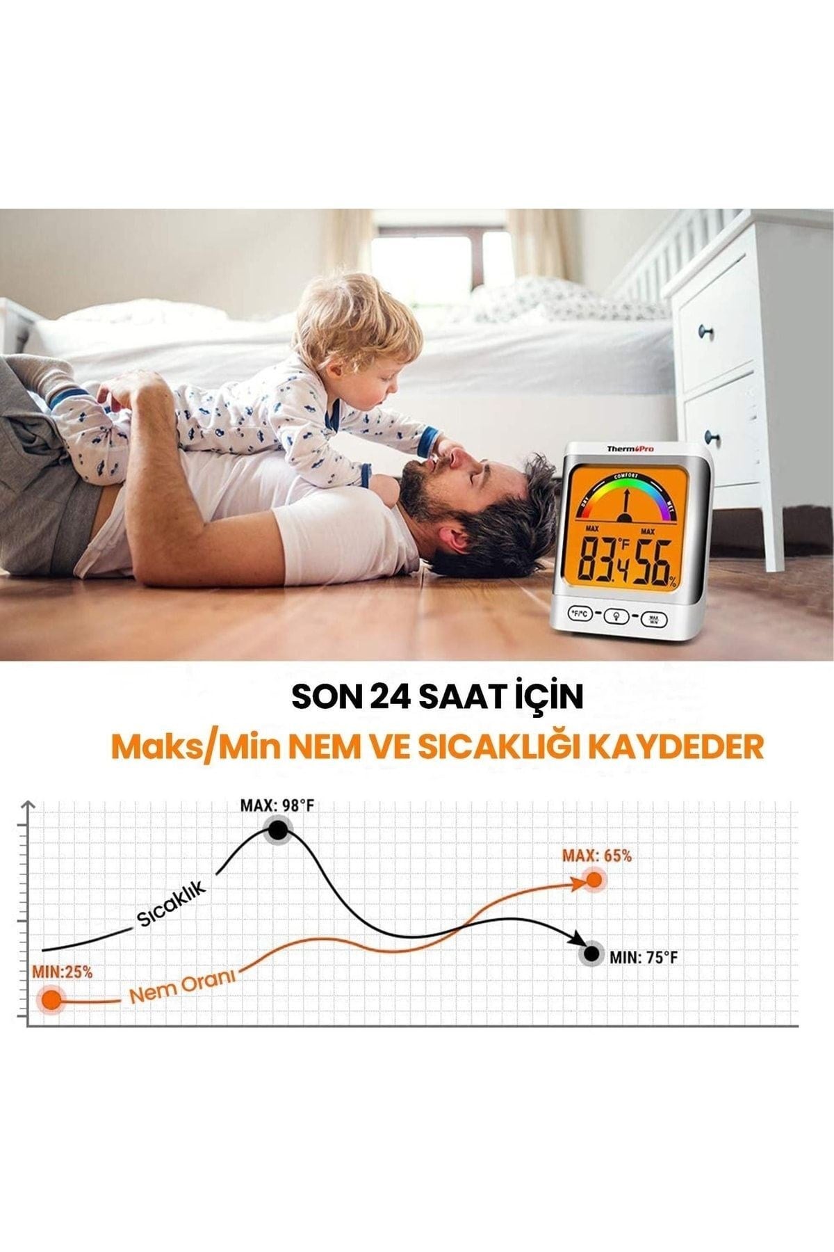 Thermopro Tp52 Konfor Göstergesi Kadranlı Iç Mekan Dijital Sıcaklık Ve Nem Ölçer Termometre