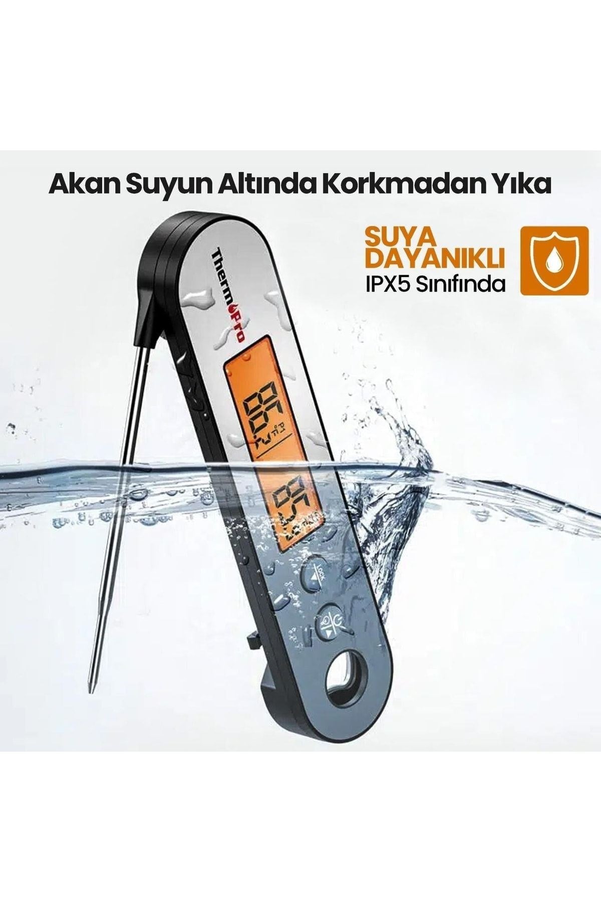Thermopro Tp610 Su Geçirmez, Dijital Ve Işıklı Çift Problu Katlanabilir Profesyonel Gıda Termome