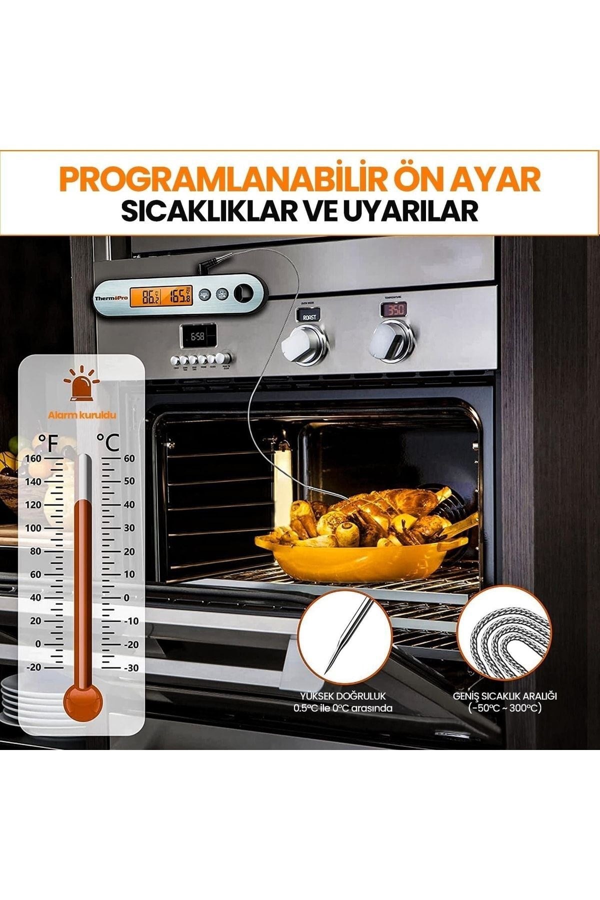 Thermopro Tp610 Su Geçirmez, Dijital Ve Işıklı Çift Problu Katlanabilir Profesyonel Gıda Termome
