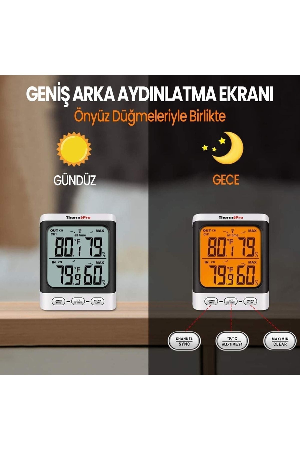 Thermopro Tp62 Iç Ve Dış Mekan (sensörlü) Dijital Sıcaklık Ve Nem Ölçer