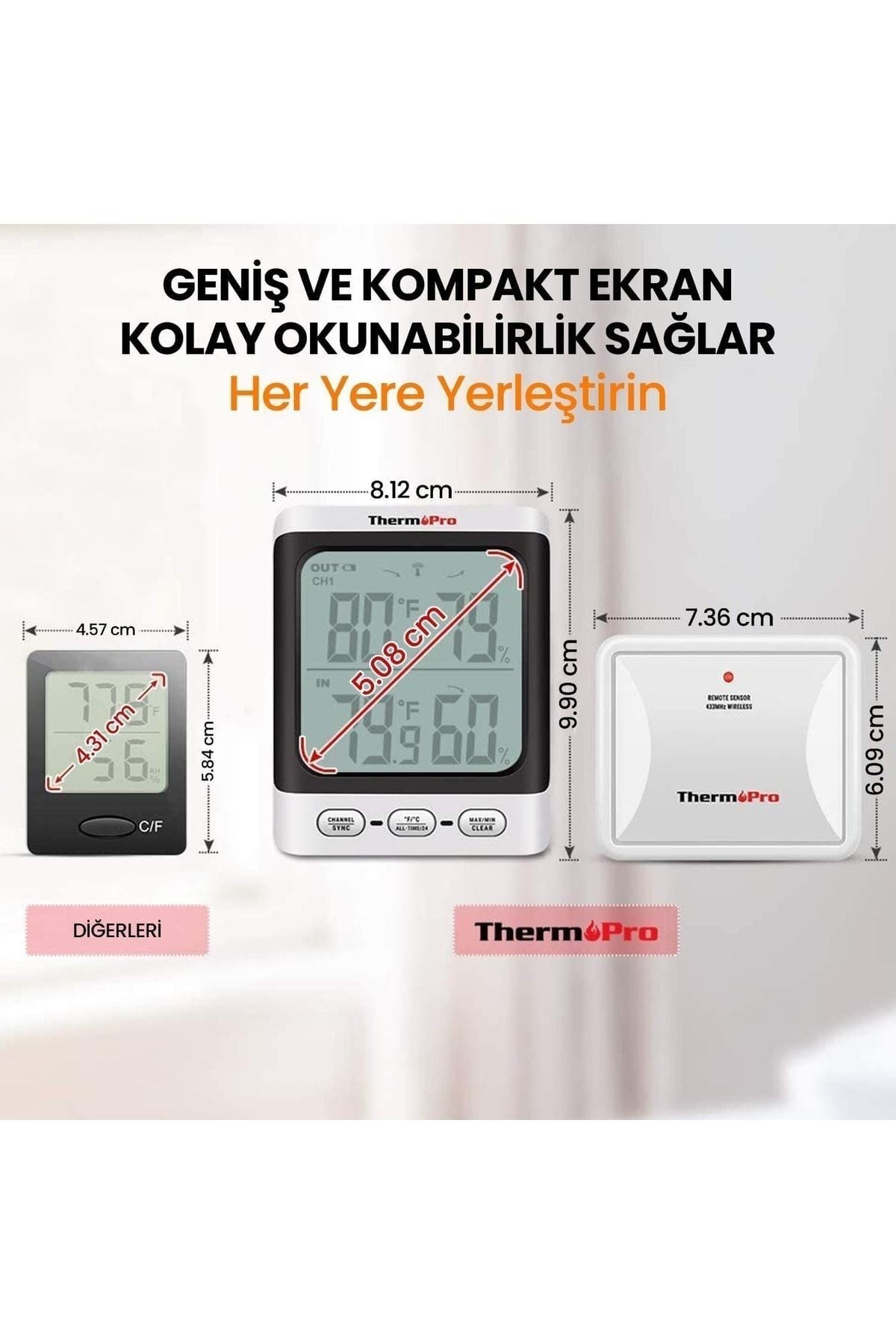 Thermopro Tp62 Iç Ve Dış Mekan (sensörlü) Dijital Sıcaklık Ve Nem Ölçer