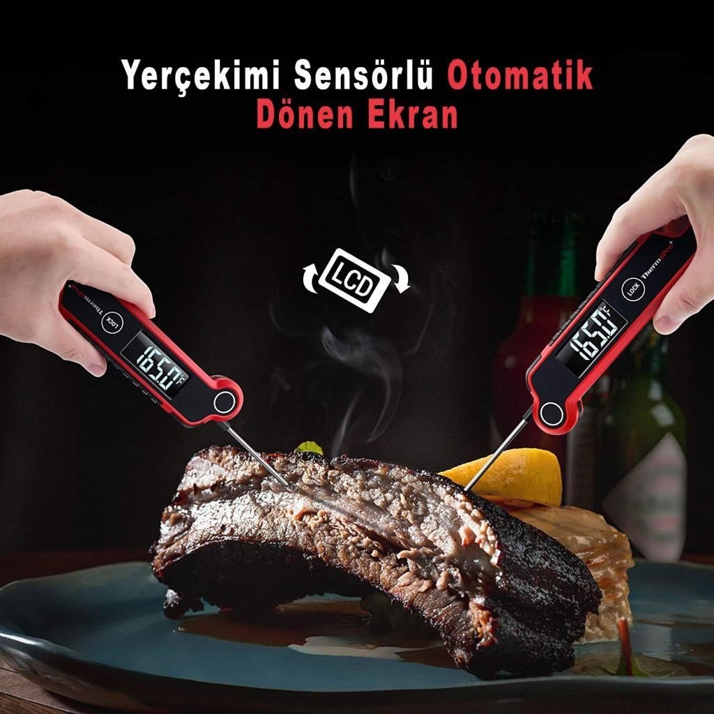 Thermopro TP620 Su Geçirmez Katlanabilir LED Ekranlı Gıda Pişirme Termometresi