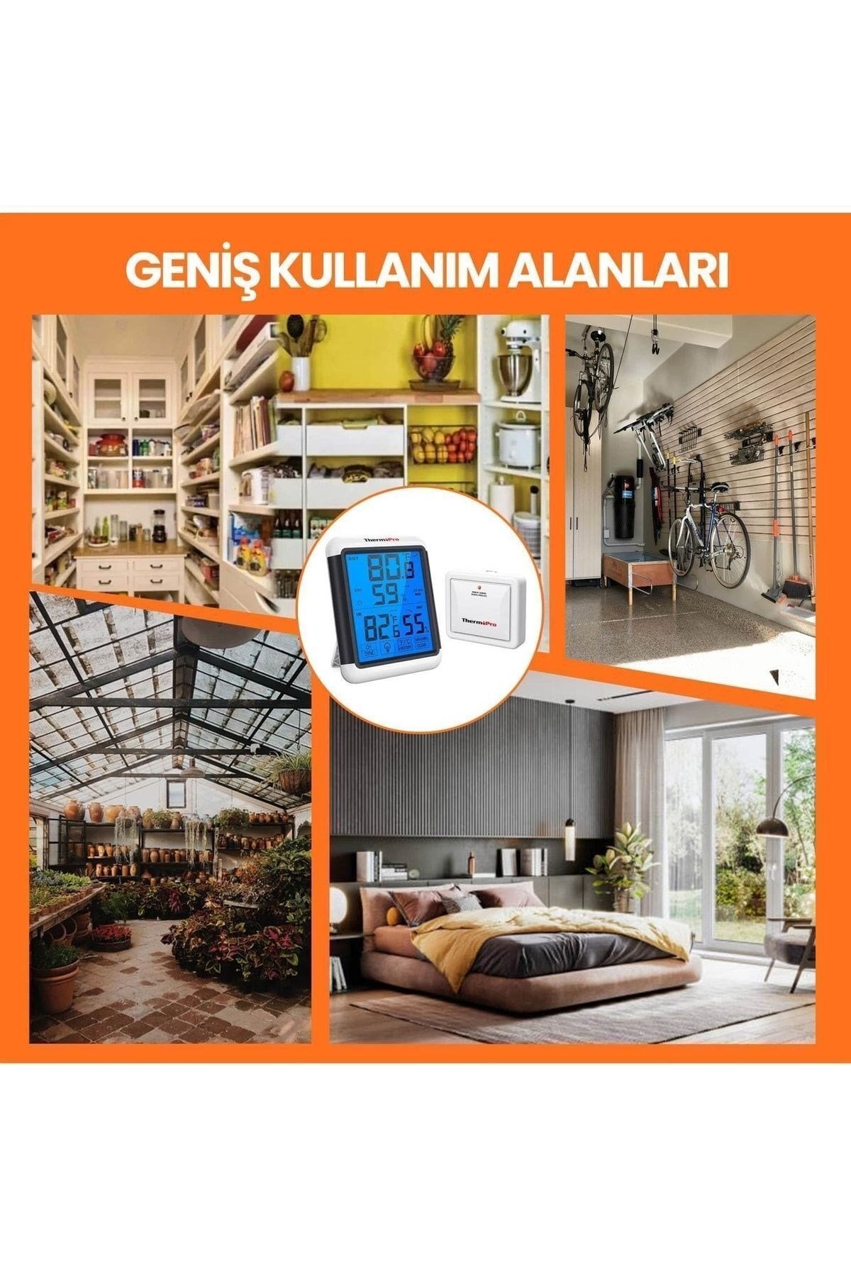 Thermopro Tp65 Dokunmatik Işıklı Geniş Ekran Iç Ve Dış Mekan (sensörlü) Dijital Sıcaklık Ve Nem