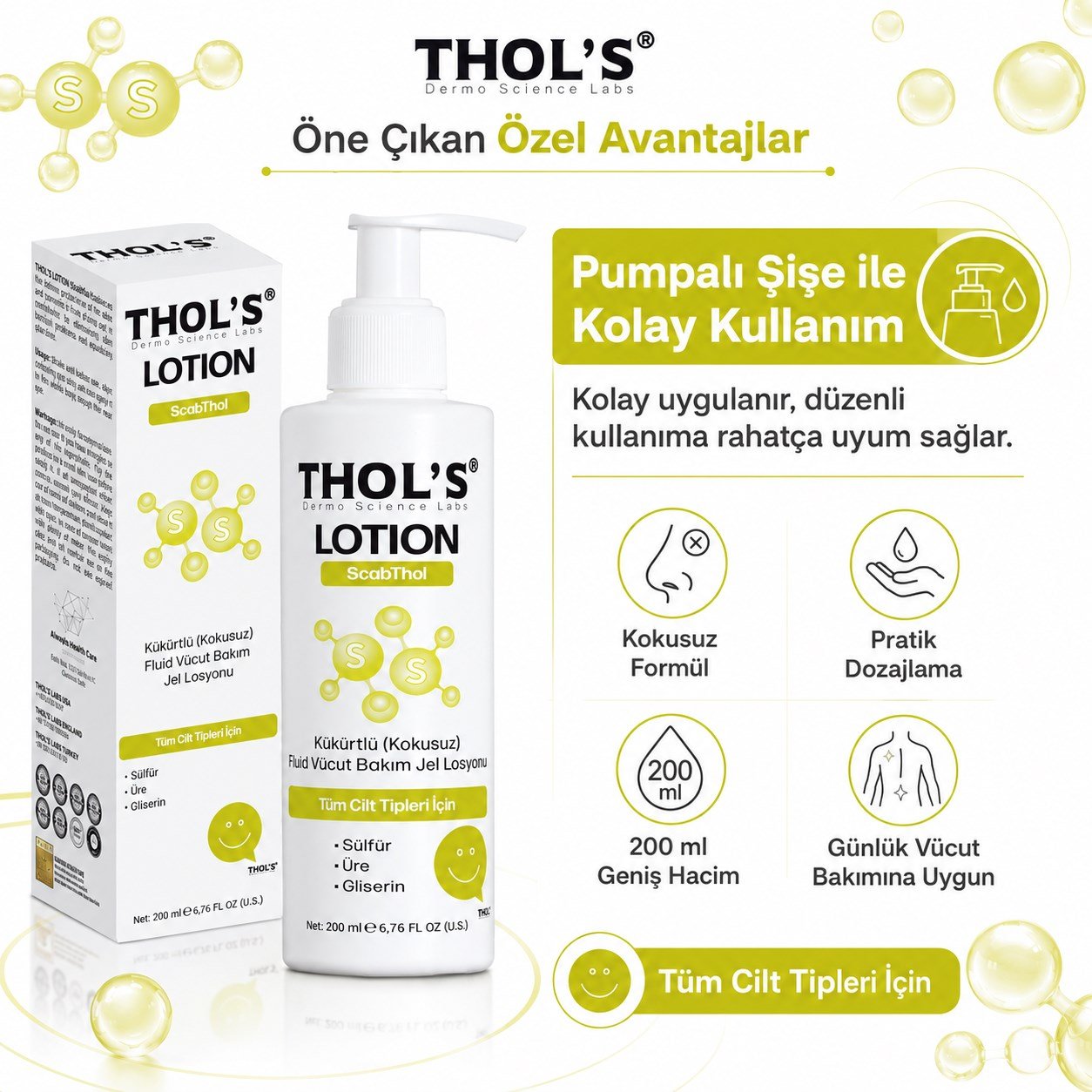 THOL’S LOTION ScabThol Kükürtlü Kokusuz Fluid Vücut Bakım Jel Losyonu - 200 ml