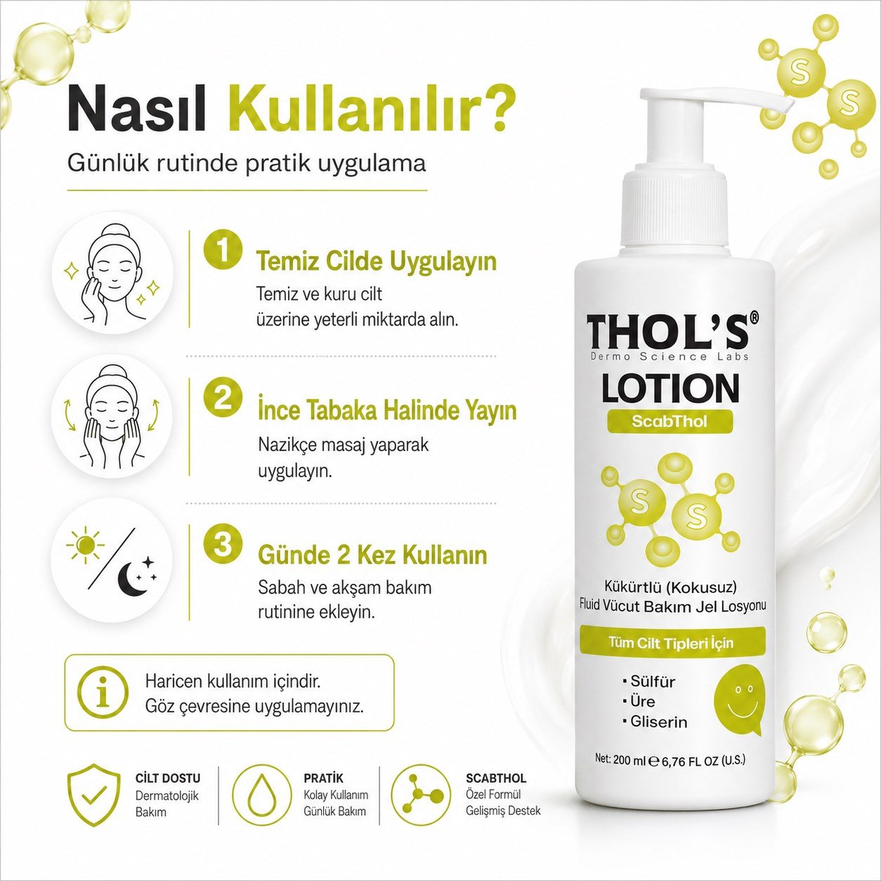 THOL’S LOTION ScabThol Kükürtlü Kokusuz Fluid Vücut Bakım Jel Losyonu - 200 ml