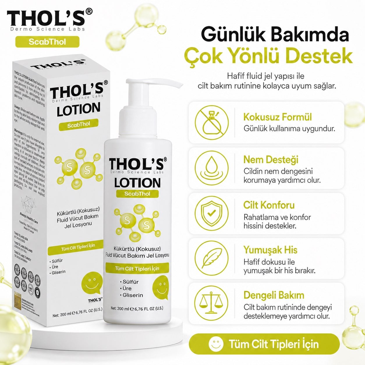 THOL’S LOTION ScabThol Kükürtlü Kokusuz Fluid Vücut Bakım Jel Losyonu - 200 ml