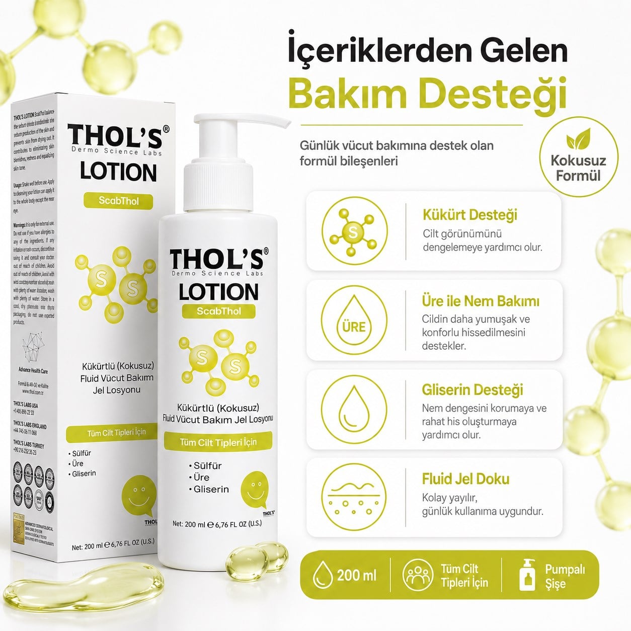 THOL’S LOTION ScabThol Kükürtlü Kokusuz Fluid Vücut Bakım Jel Losyonu - 200 ml