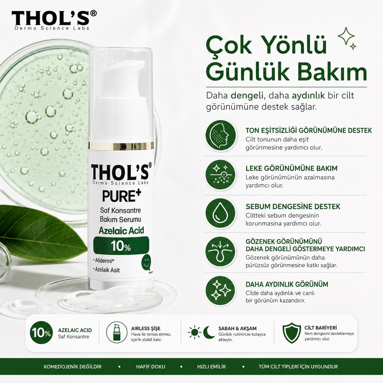 THOL’S PURE+ Azelaic Acid 10% Saf Konsantre Bakım Serumu - 15 ml