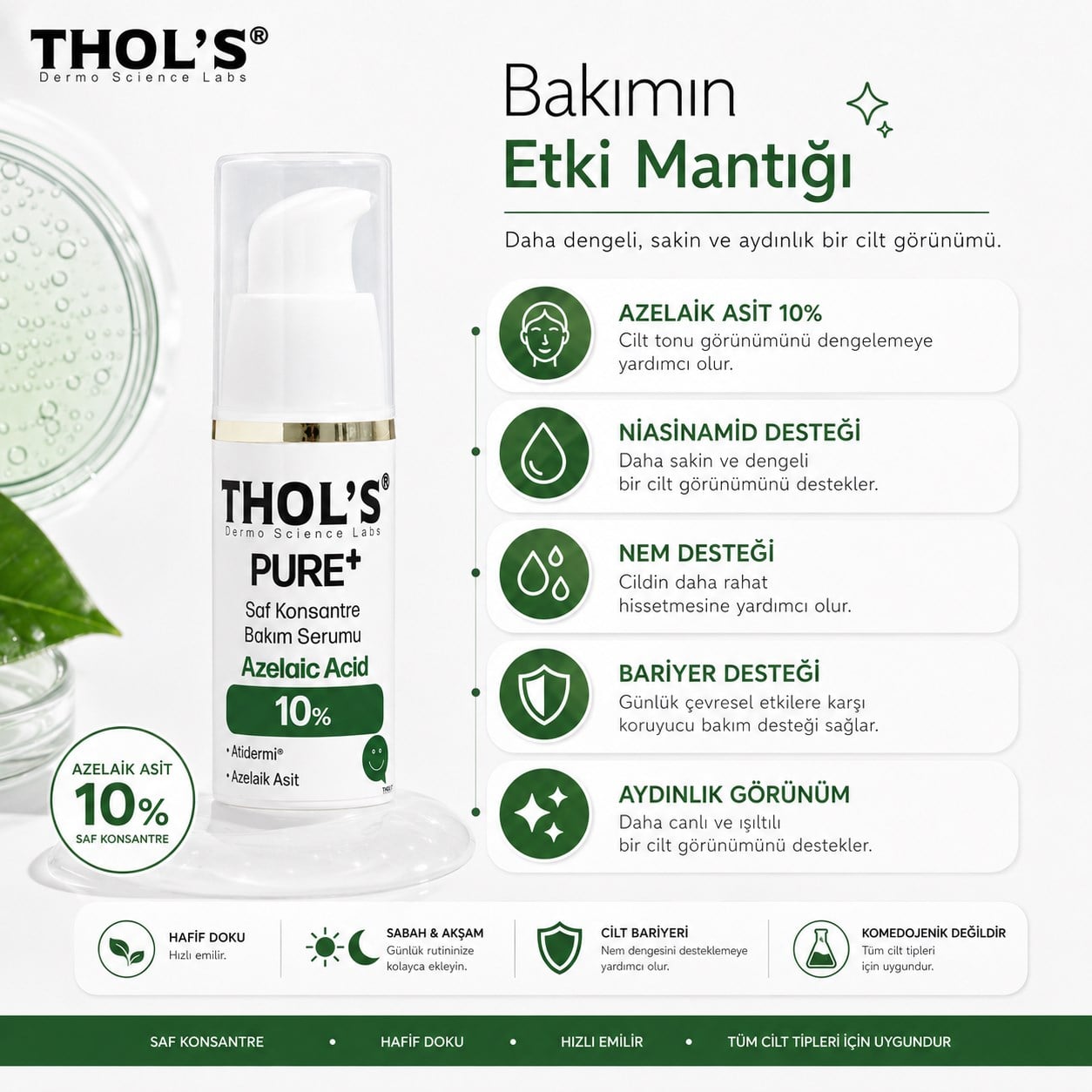 THOL’S PURE+ Azelaic Acid 10% Saf Konsantre Bakım Serumu - 15 ml