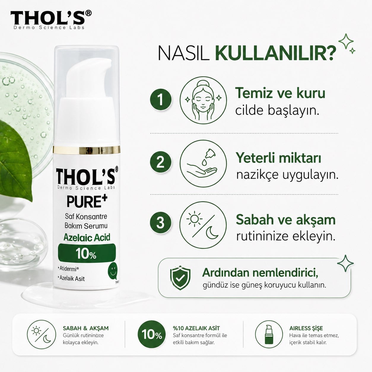 THOL’S PURE+ Azelaic Acid 10% Saf Konsantre Bakım Serumu - 15 ml