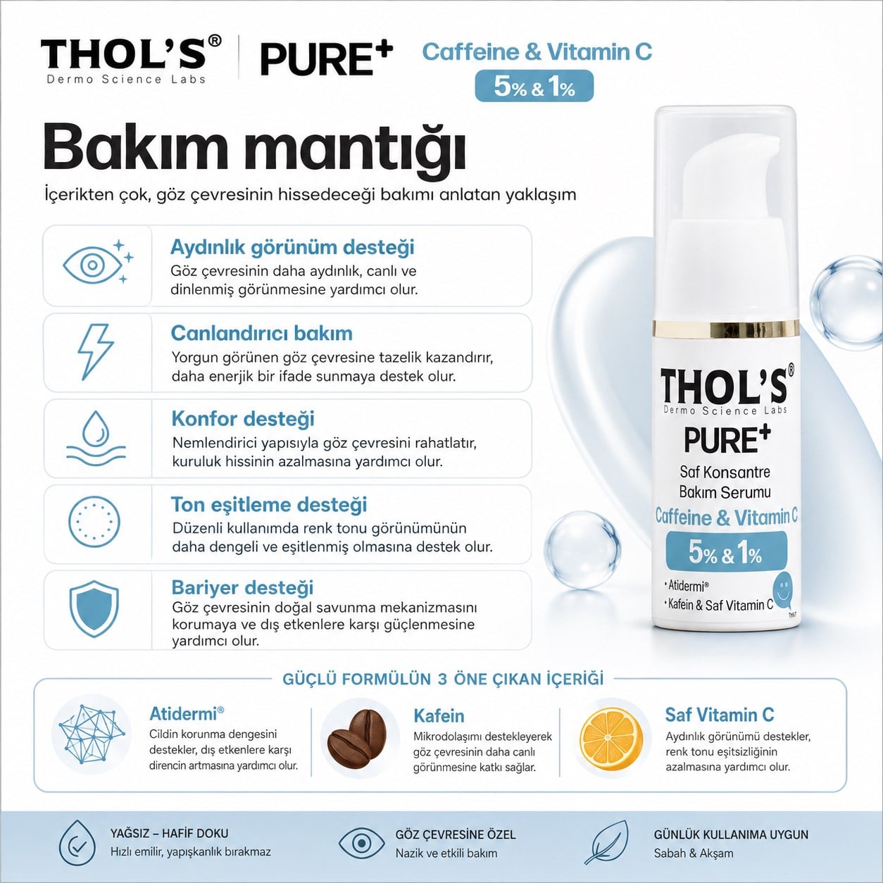 THOL’S PURE+ Caffeine & Vitamin C 5% & 1% Saf Konsantre Bakım Serumu - 15 ml
