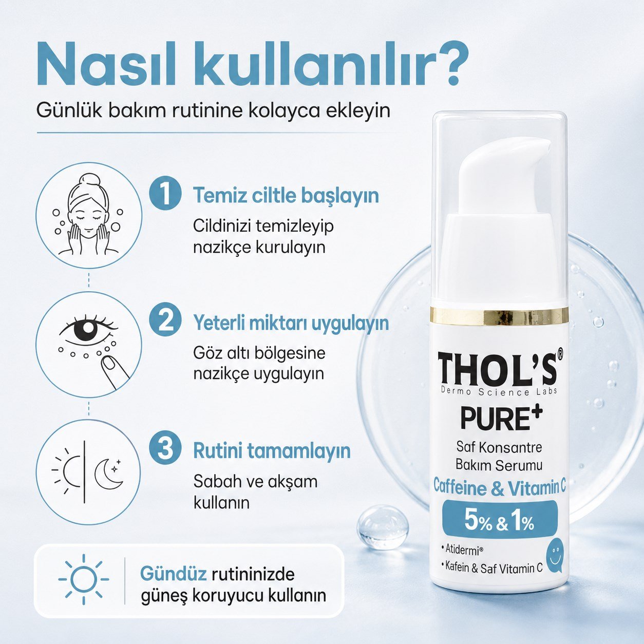 THOL’S PURE+ Caffeine & Vitamin C 5% & 1% Saf Konsantre Bakım Serumu - 15 ml