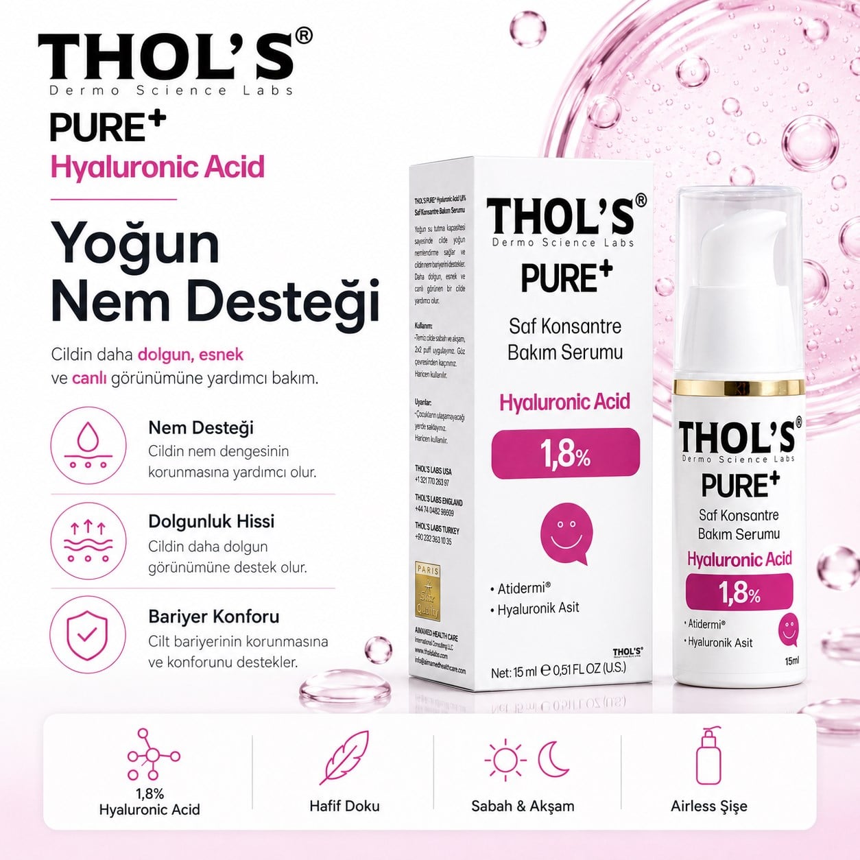 THOL’S PURE+ Hyaluronic Acid 1,8% Saf Konsantre Bakım Serumu - 15 ml